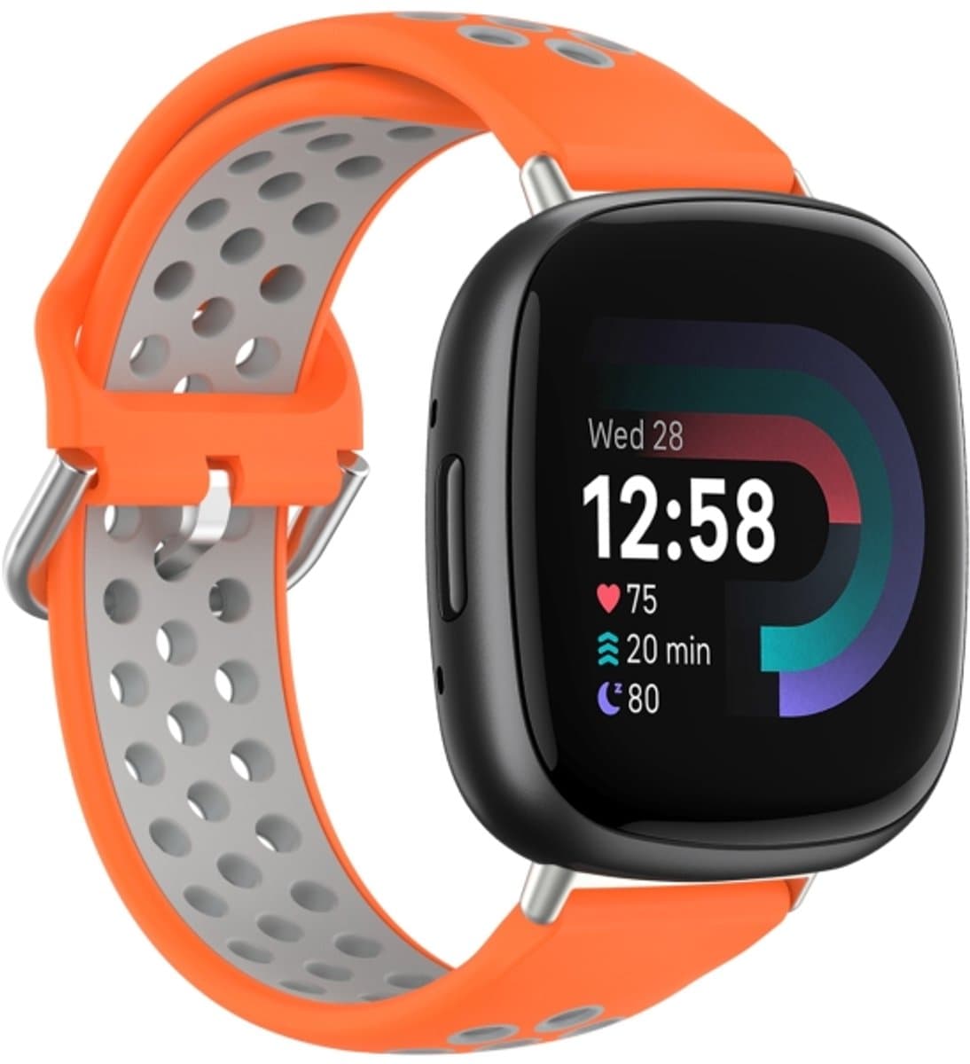 Voor Fitbit Versa 4 tweekleurige geperforeerde ademende siliconen horlogeband (oranje + grijs)
