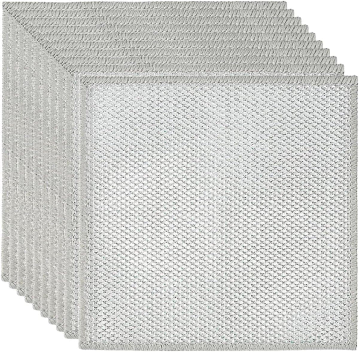 10 Stuks Dubbellaags Roestvrijstalen Schuurdoek - 20x20 cm - Krasvrij - Geschikt voor Nat en Droog - Zilvergrijs