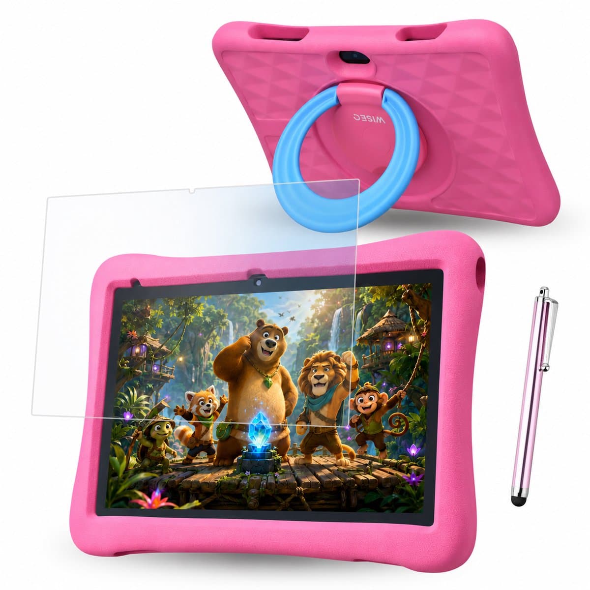 WiseQ Kids Tablet 10 inch Kindertablet – Tablet voor Kinderen – Tablet Kids – 6000 mAh - 160GB – Ouderlijk Toezicht – Android 15 – Roze – 2026 Model