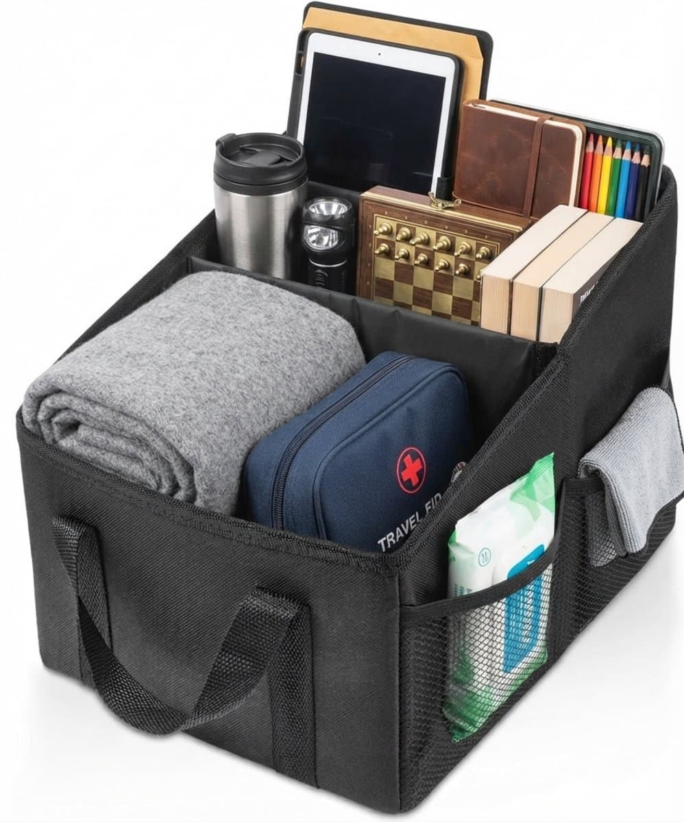 Livatto Opvouwbare Kofferbakorganizer 31x25x25cm met Verwijderbare Vakken en Antislip - Zwart