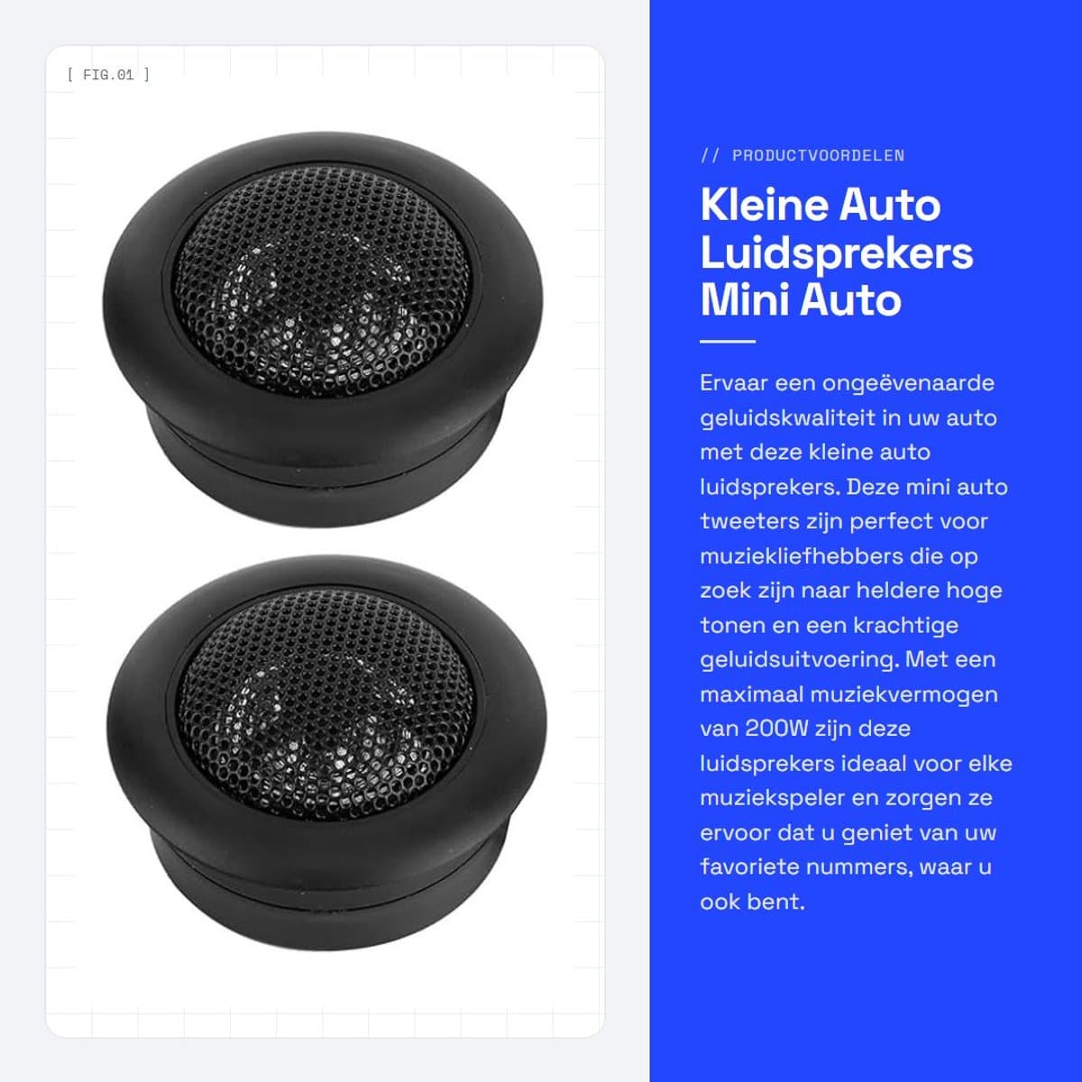 Dailygoods - Kleine Auto Luidsprekers - Mini Auto Tweeters - 200W High-Power - Universele Muziekspeler - Heldere Hoge Tonen - Geschikt voor Auto - 2 S...