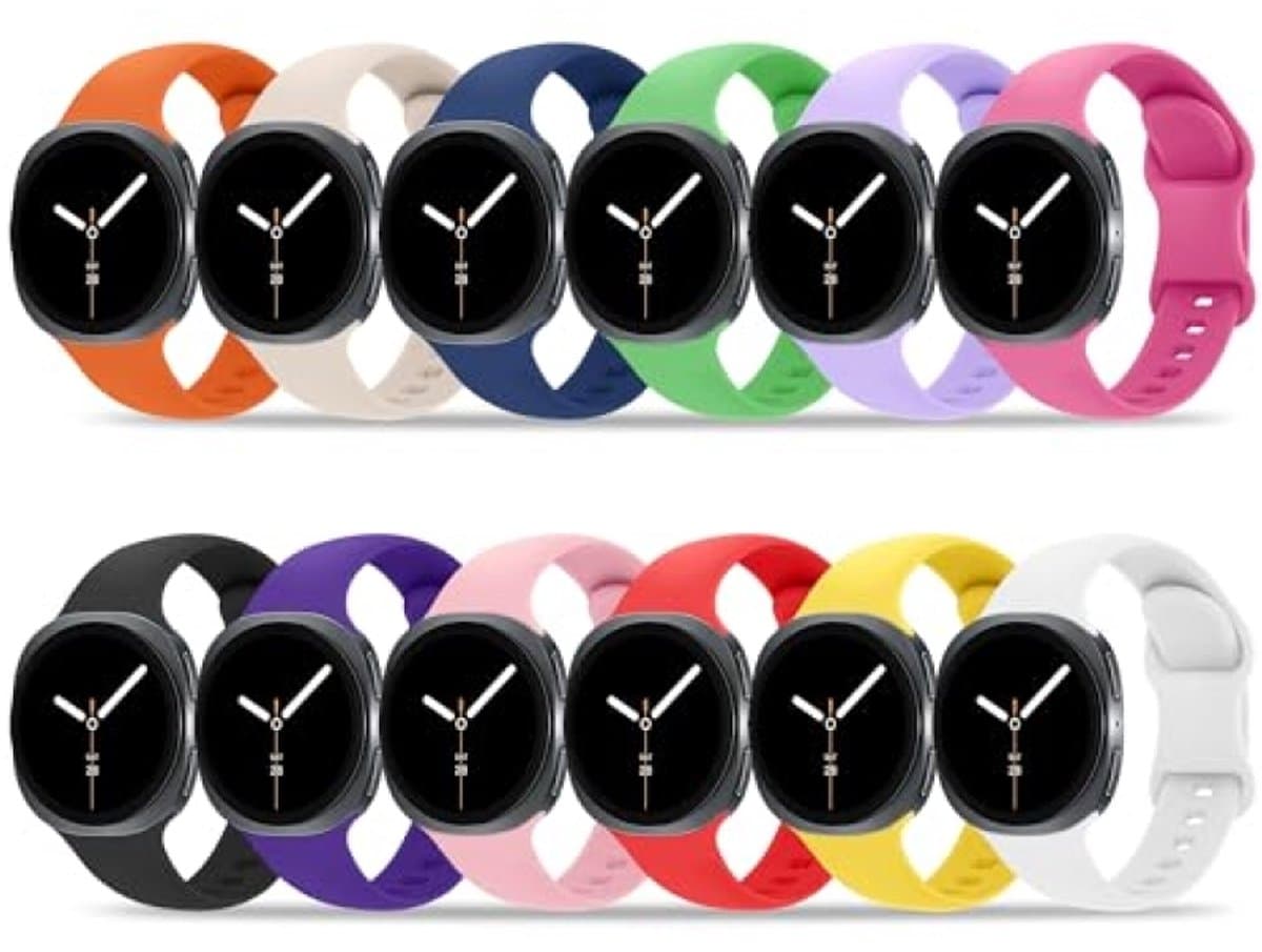 PromoHome Reservearmband compatibel met Samsung Galaxy Watch 8 (40/44 mm), Classic 46 mm en Ultra 47 mm - Zachte siliconen sportband - 12 stuks meerkleurig