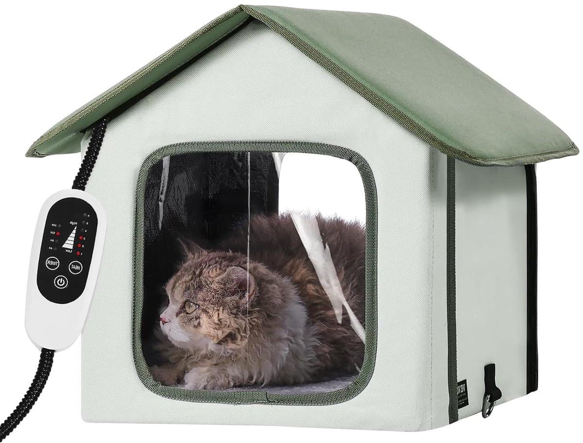 Verwarmd Kattenhuis - Buiten Huisdier - Winter Warmte - Verstelbare Temperatuur - 2 Uitgangen - Groen