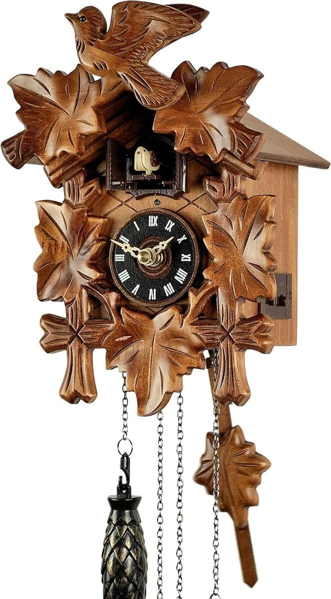 Koekoeksklok - Wandklok Muziek - Huis Decoratie - Handgesneden Hout - 22 cm Hoog - Natuurlijk Hout