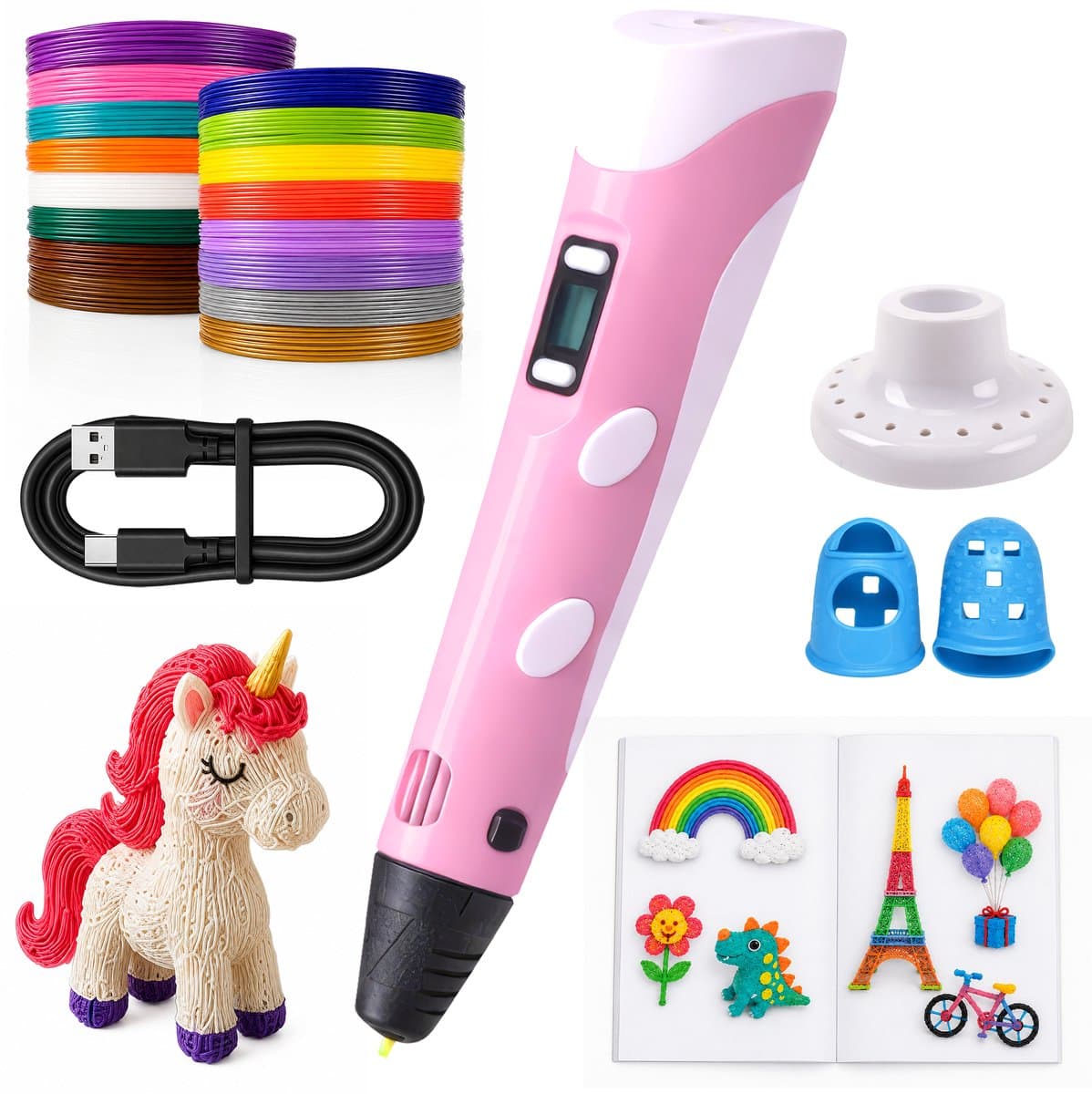 BLU 3D Pen XXL Starterspakket - inclusief 40M Filament in 8 kleuren - Inclusief E-book - Extra lange laadkabel - 3D Pen