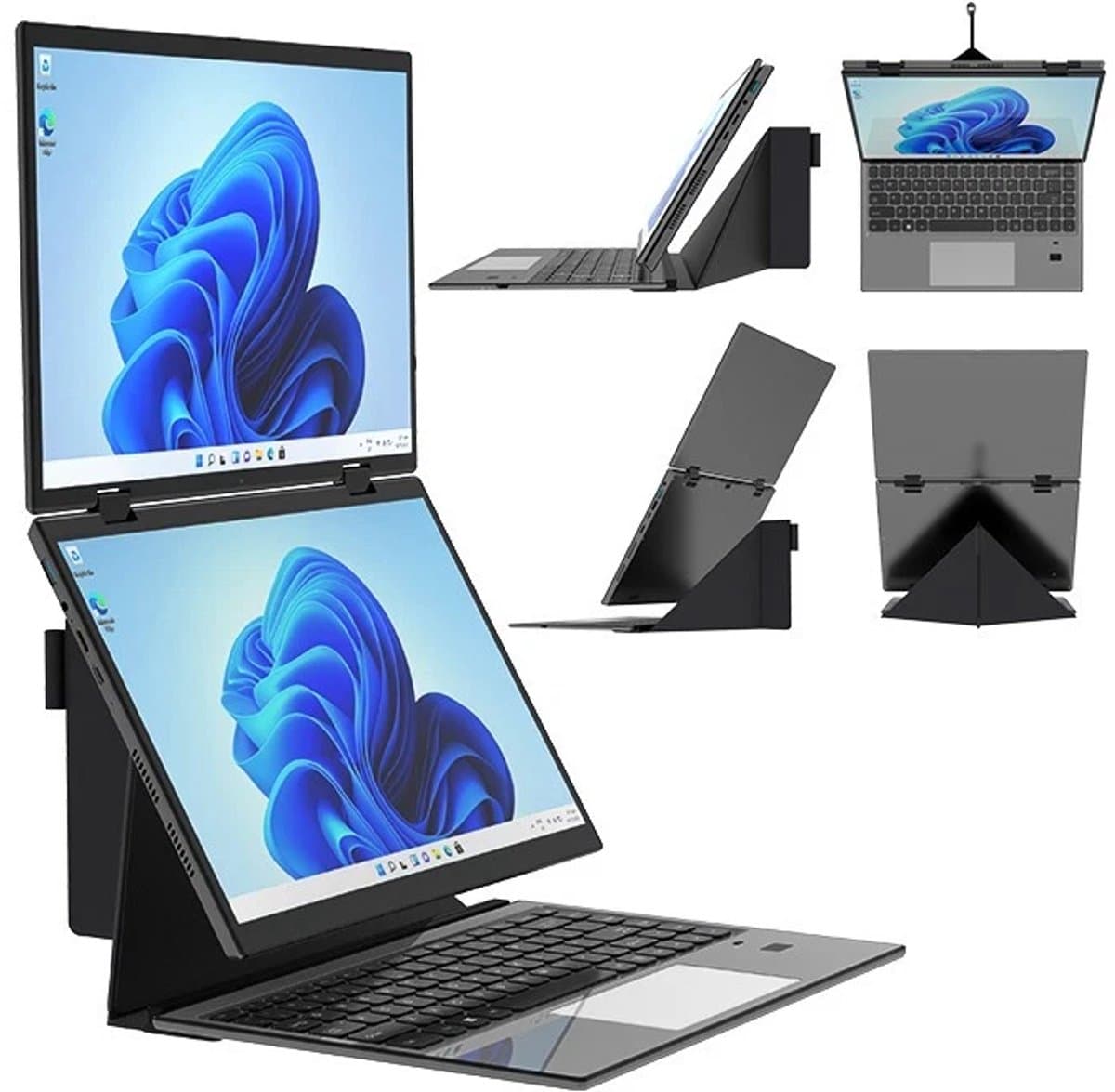 14" + 14" Dual-Screen Yoga Laptop 360° Flipbaar, Dual Touch & Handschrift, 2.2K IPS 100% sRGB, Intel N100, 32GB RAM, 1TB SSD, Aluminium Behuizing, Windows 11 – Externe Toetsenbord