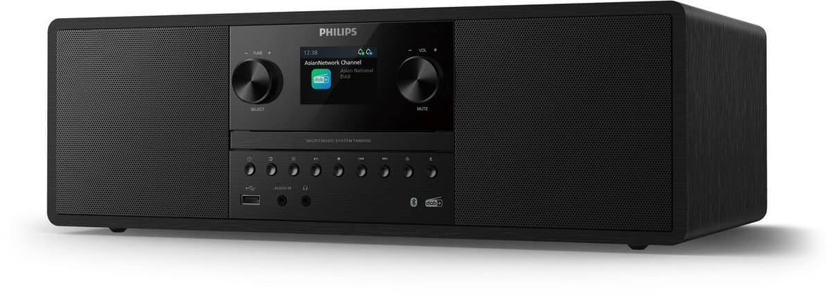 PHILIPS TAM6500 Watt micromuzieksysteem, Bluetooth 6.0, Auracast, DAB+/FM-radio, CD/USB/audio-ingang, Bassreflex-luidsprekers, kleurenscherm, afstandsbediening, gerecycled plastic – Zwart
