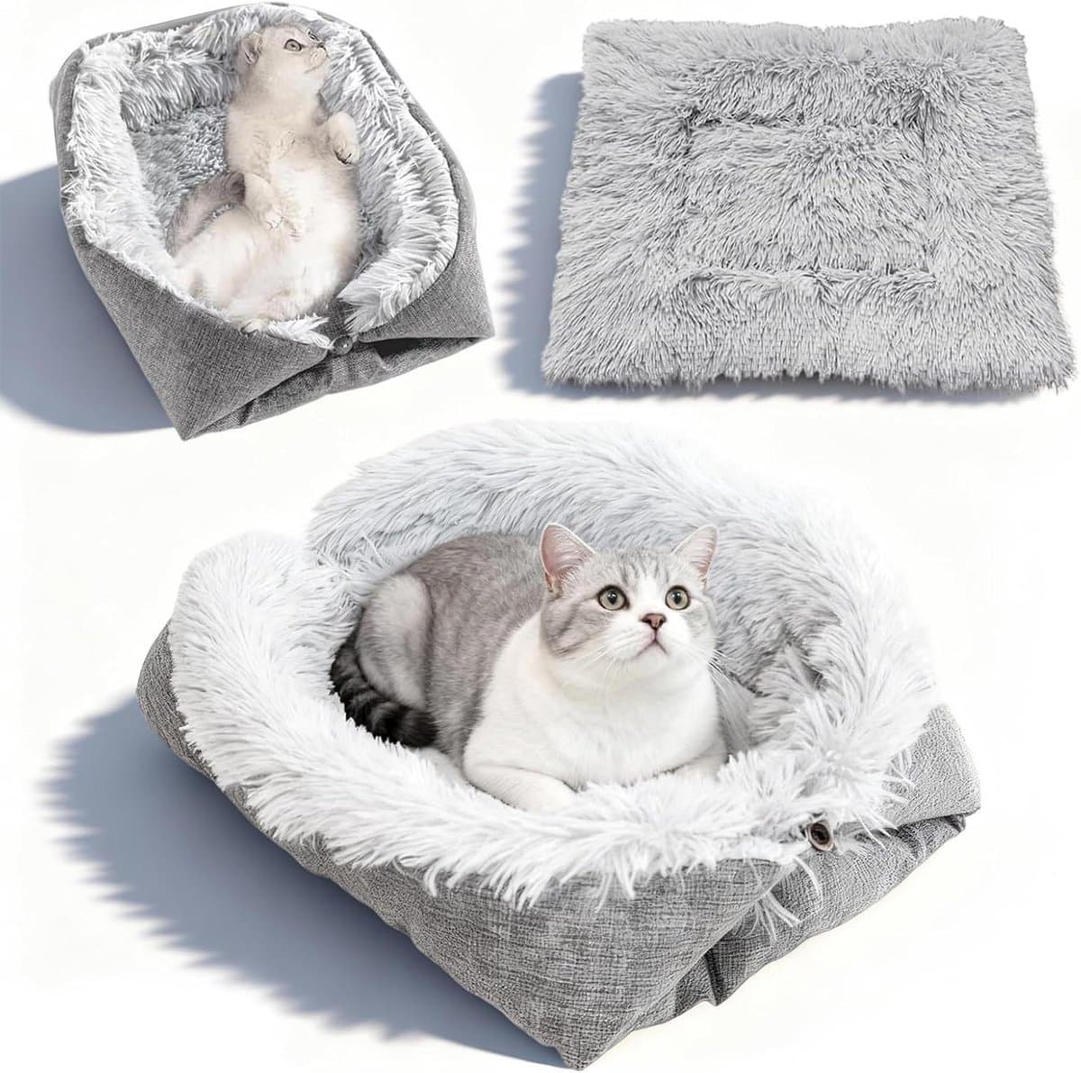 Huisdierbed - Kattenkussen Deken - Comfortabel Rusten - Opvouwbaar Design - 52 x 60 cm - Grijs