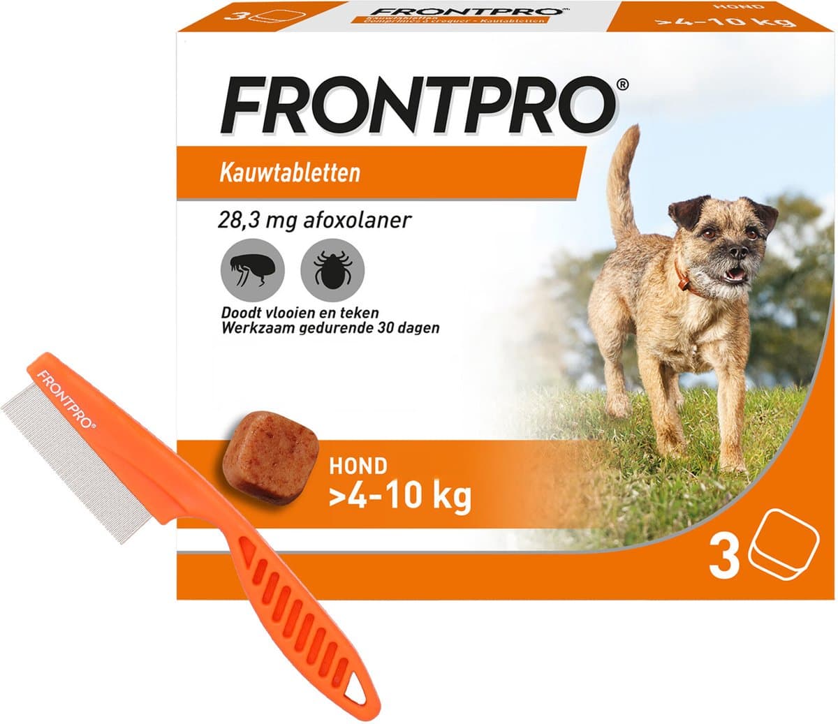 FRONTPRO M - Vlooien en Teken Hond Tablet - 4 tot 10 kg - 3 Tabletten - Inclusief Gratis Vlooienkam