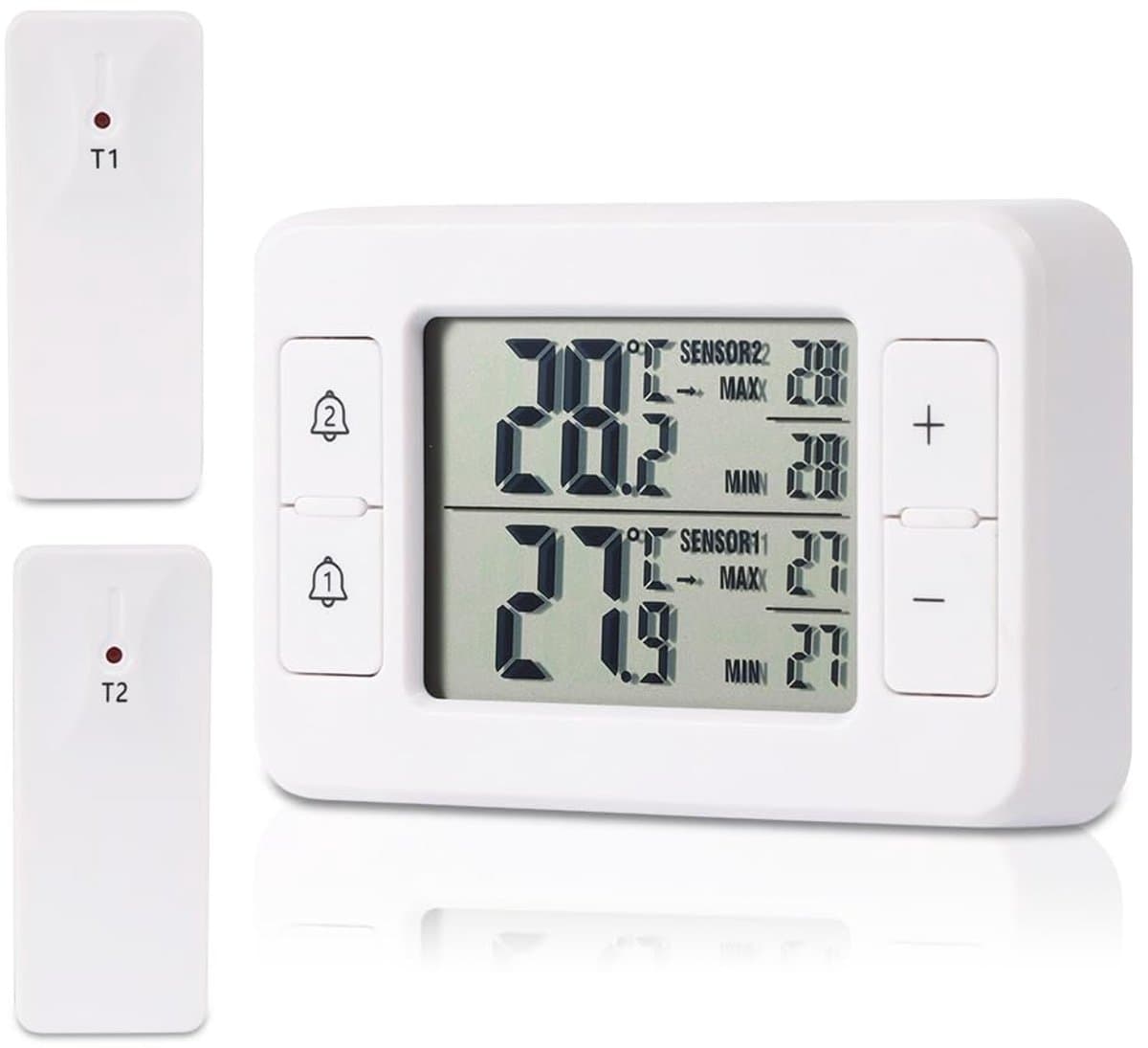 Draadloze Freezer Thermometer - Temperatuur Monitor - Opslag Bewaken - Slim Alarm Systeem - 100 Meter Bereik - Wit