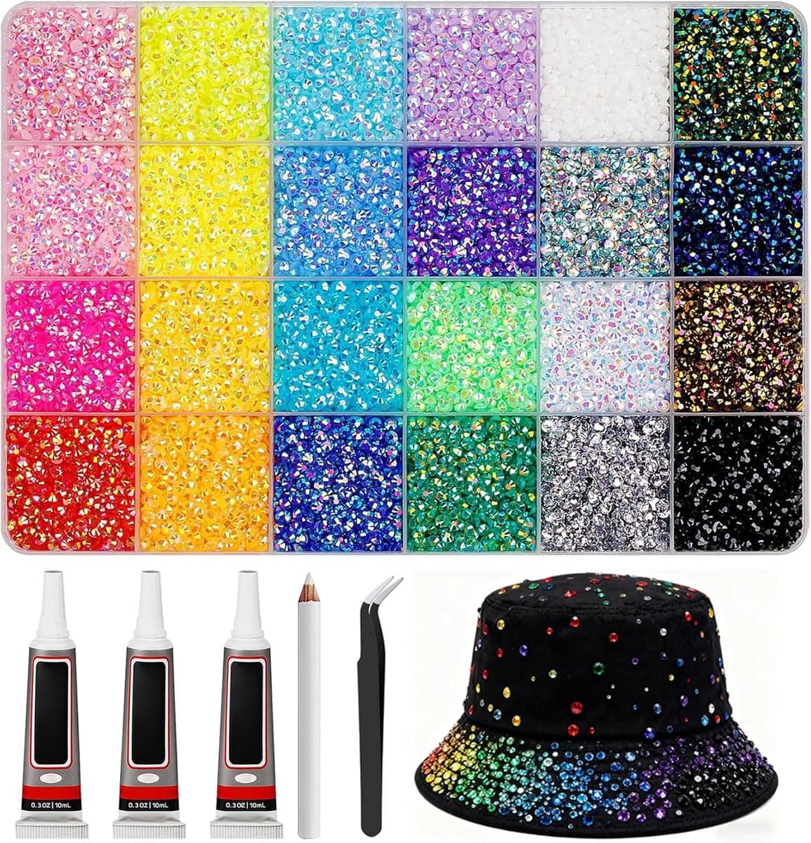Strass Steentjes Kit - DIY Versiering - Kleding Versieren - 24 Kleuren Organizer - 30000 Stuks - Multicolor