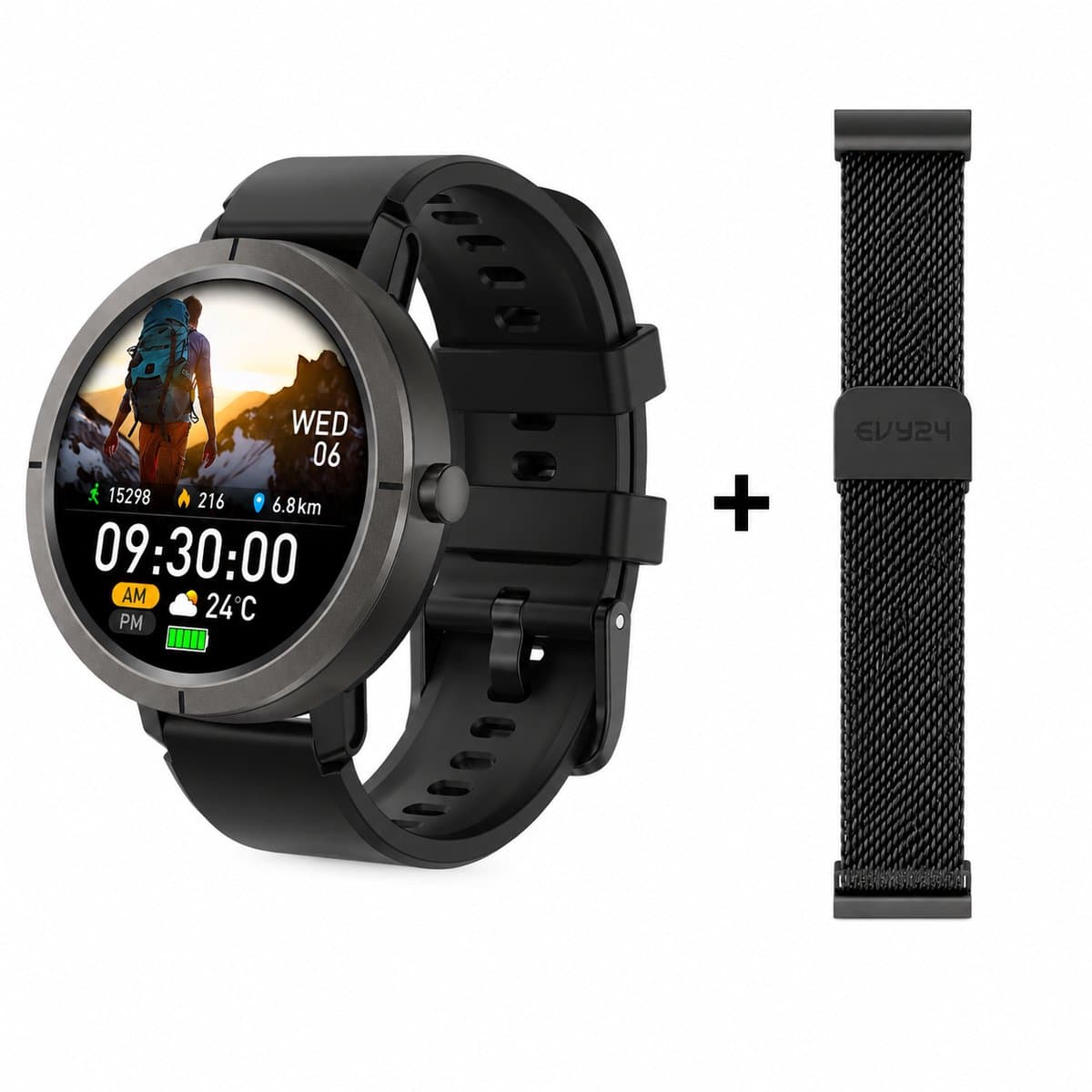 Evy24 Smartwatch EV1 GPS 42mm - Sporthorloge Dames en Heren - Waterdicht - Amoled - Smartwaches - Horloge - Gunmetal