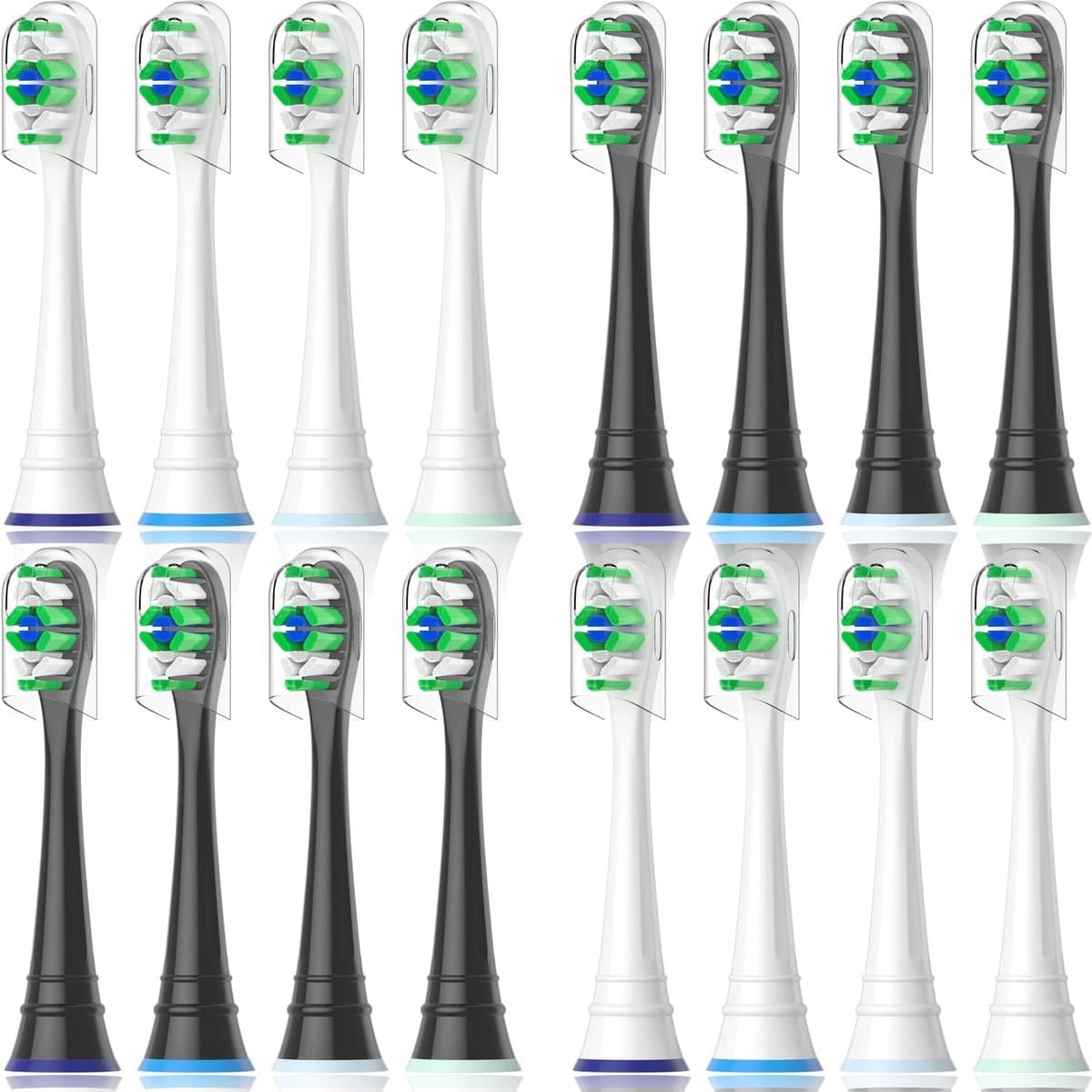 Opzetborstels Compatibel met Philips Sonicare Elektrische Tandenborstel, Reserveborstels voor Diamond Protective Expert Daily Clean, 8 Zwart 8 Wit