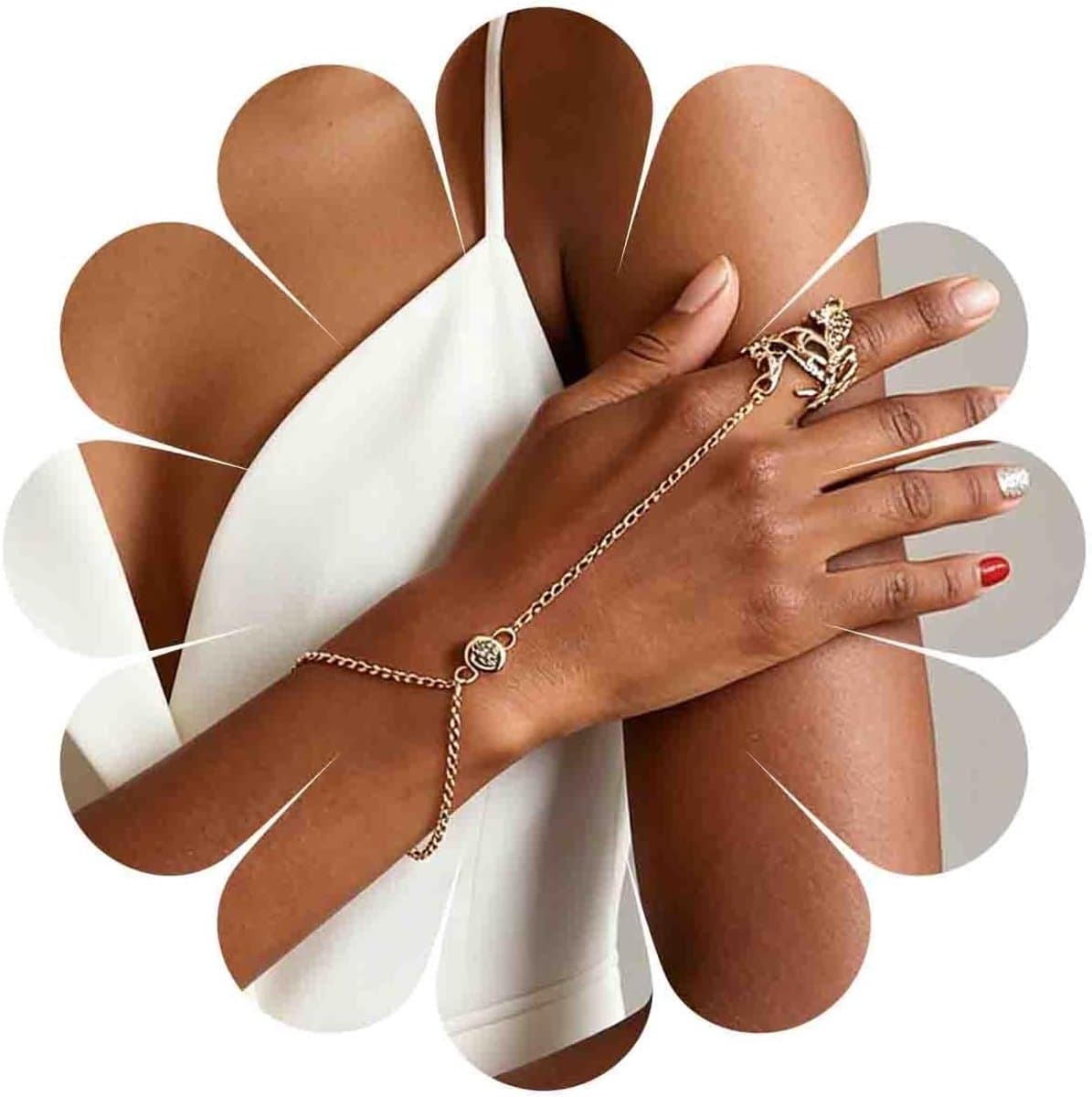 Ring armband voor dames kristal blad ring armband gouden ketting armbanden handkettingen holle bladringen met strass