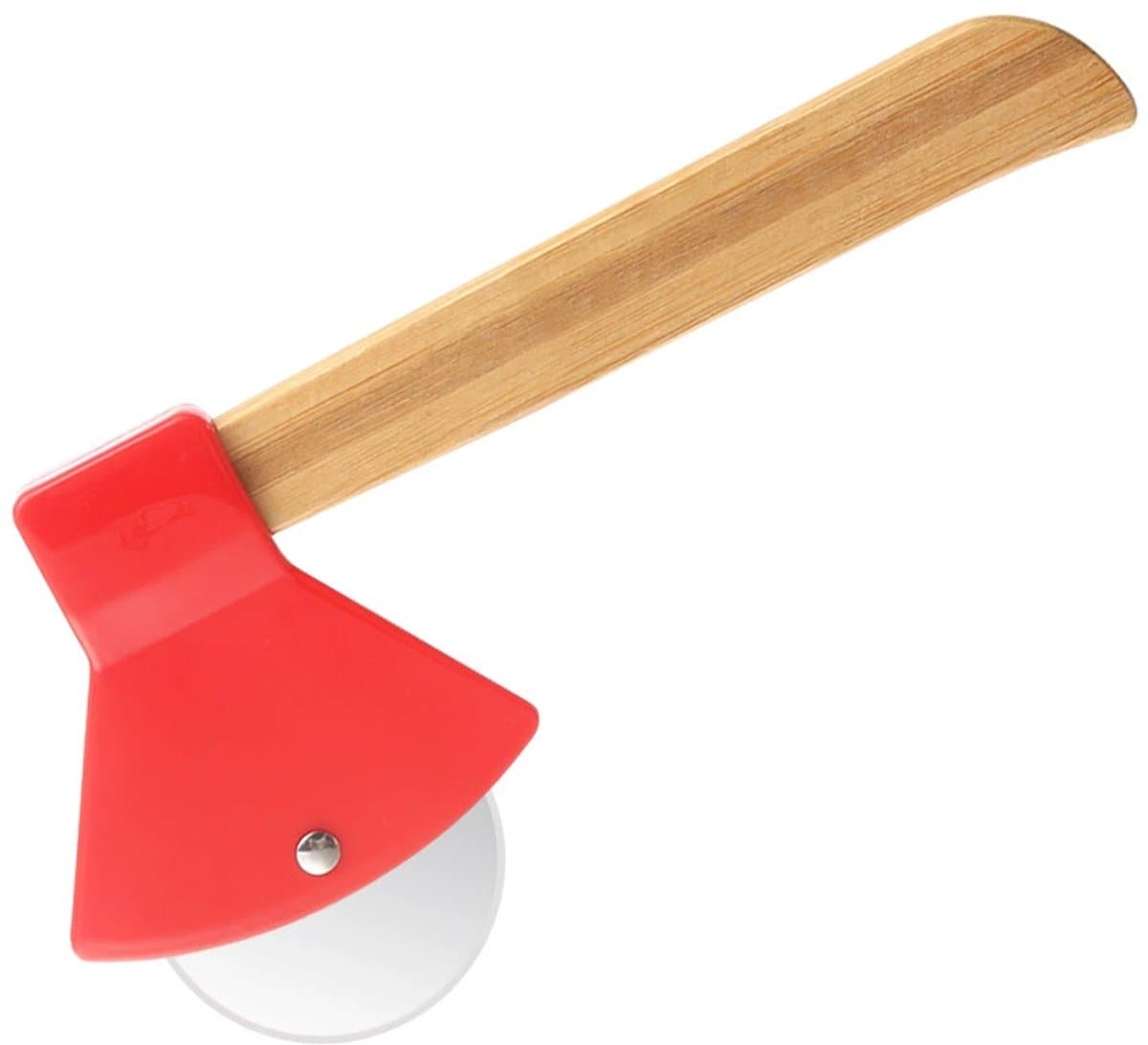 Mmgoqqt 1 Stuks - Pizza Snijder - Bijl Mes Keukenaccessoire - Rood - Bamboe Handvat Multifunctioneel Snijgereedschap