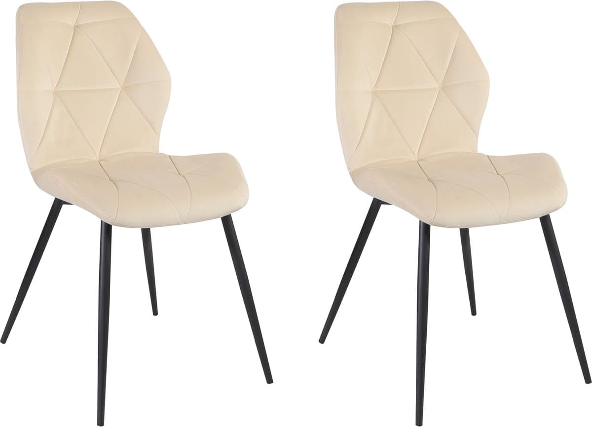 SVITA JAMIE Set van 2 eetkamerstoelen - Gestoffeerde stoel zonder armleuningen Flueel Beige