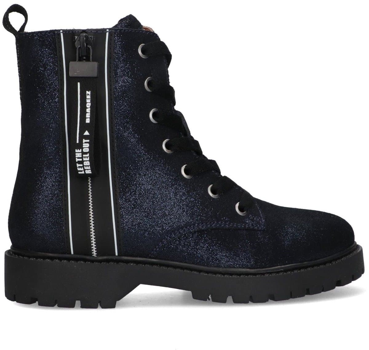 Braqeez 425771-928 Meisjes Biker Boots - Blauw - Leer - Veters