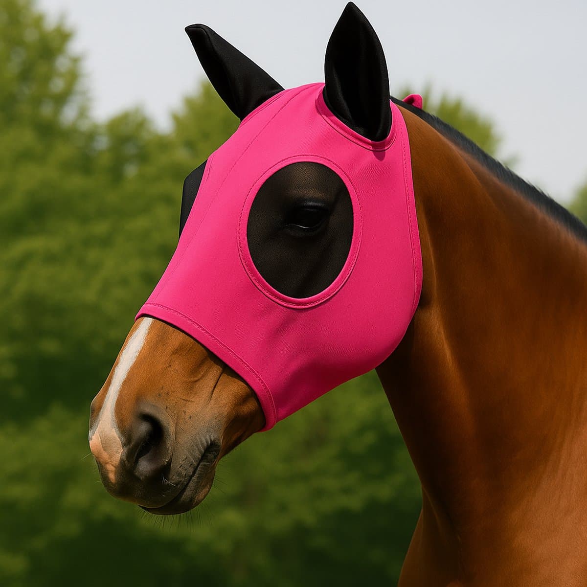 LuukyBB - Paarden Vliegenmasker - Roze - Paarden Accessoires - Ademend Anti-vlieg met Oren Rijuitrusting - UV-Bescherming Paardenvliegmasker - Paardensportuitrusting