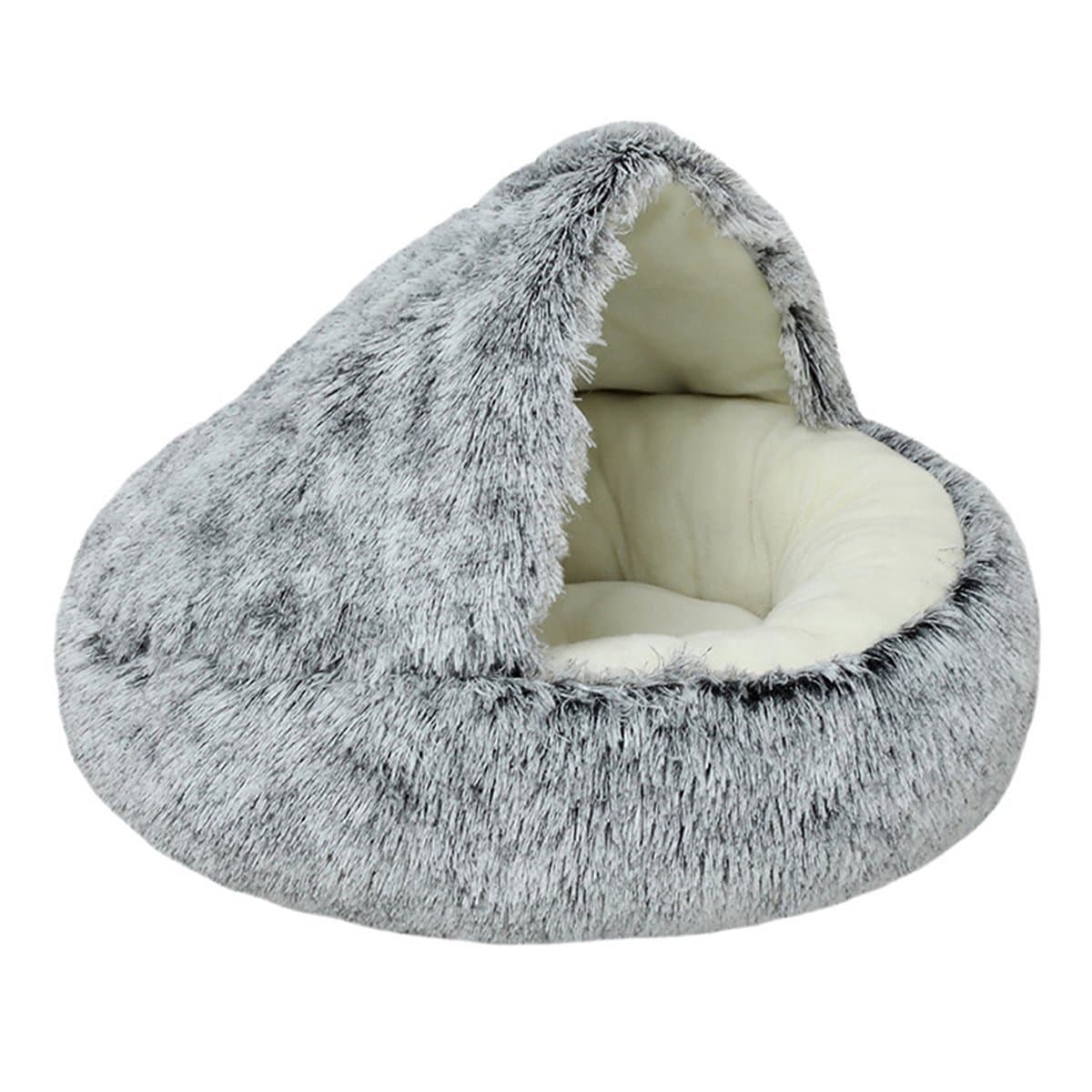 Peysaitr - Huisdierbed – Kattenbed halfgesloten – Pluche Bed – Heerlijk Zacht – Antislip – Voor katten & kleine honden – Grijs – 40 cm – 1 stuk