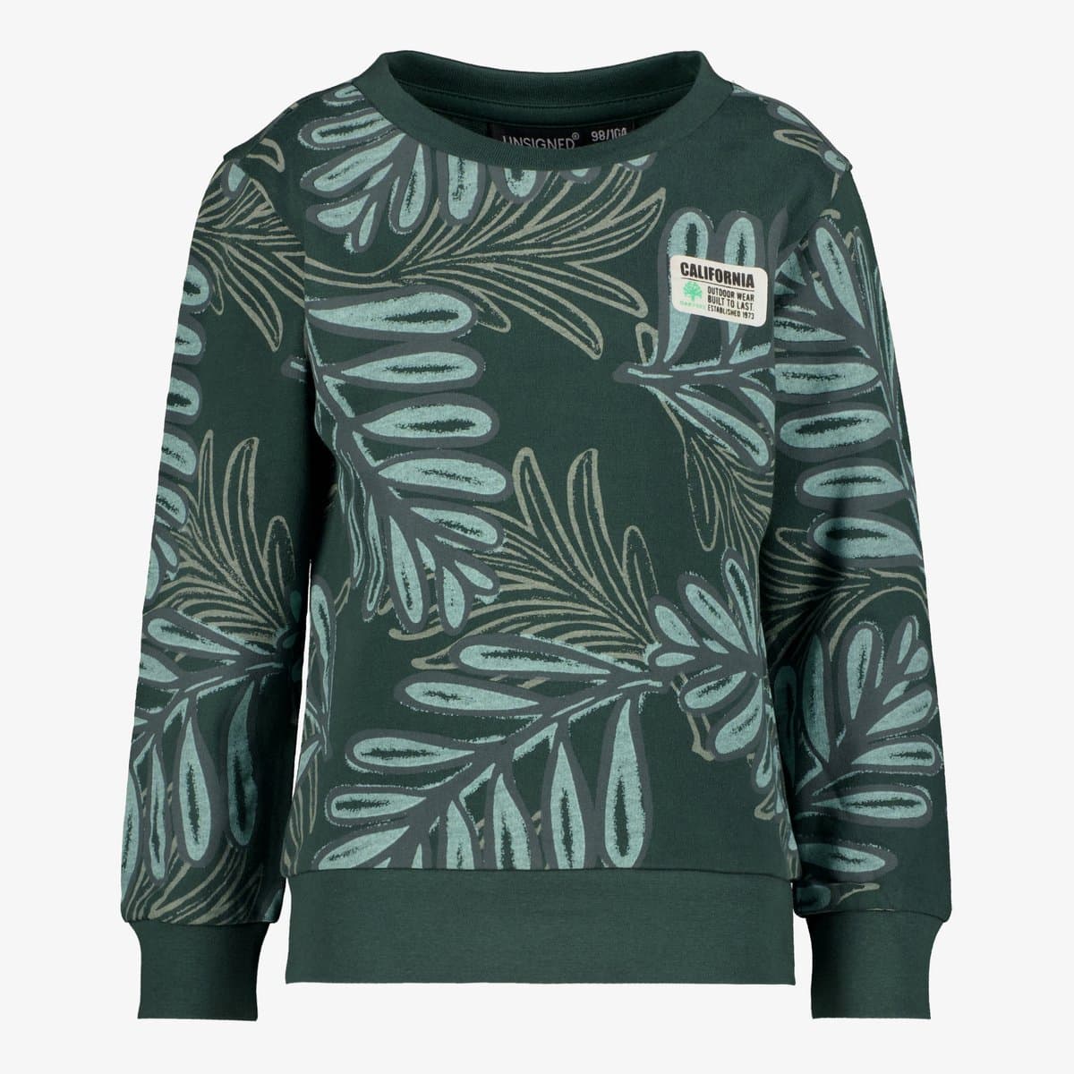 Unsigned jongens sweater met bladerenprint groen - Maat 92