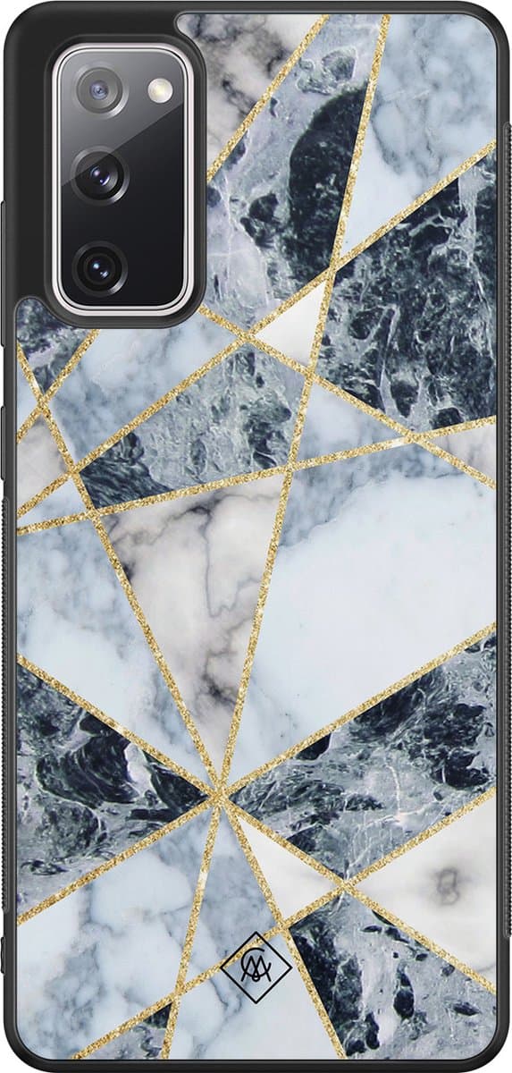 Casimoda® hoesje - Geschikt voor Samsung Galaxy S20 FE - Abstract Marmer Blauw - Zwart TPU Backcover - Geometrisch patroon - Blauw