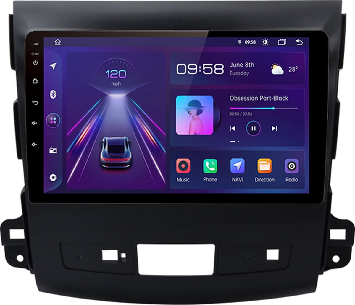 Navigatiesysteem auto met scherm - autoradio geschikt voor CarPlay en Android auto - bluetooth radio - geschikt voor Mitsubishi Outlander 2005-2013 (zonder Rockford)