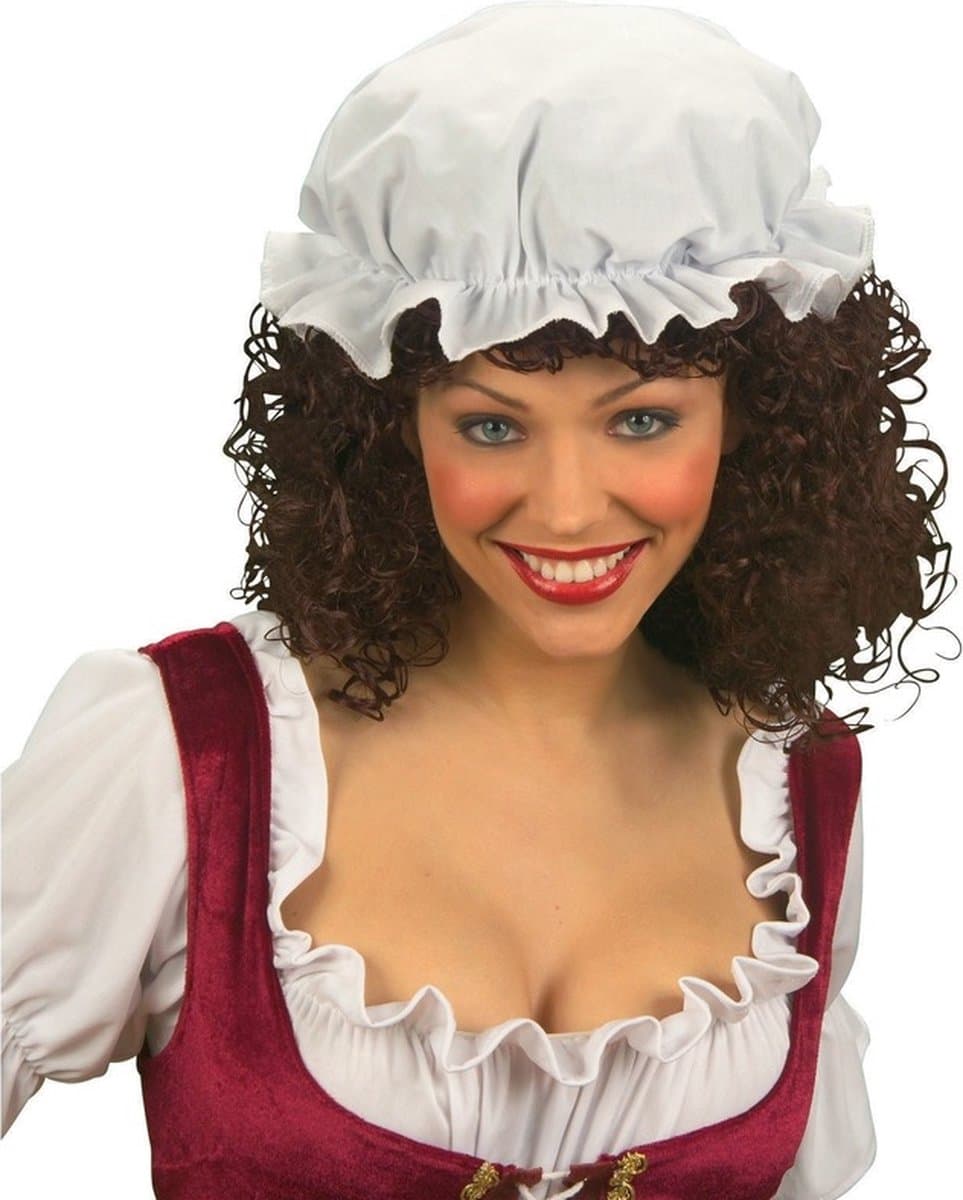 Widmann Verkleed muts voor Dienstmeisje/oma/sara pop/Middeleeuwen - 3x - wit - dames - Carnaval