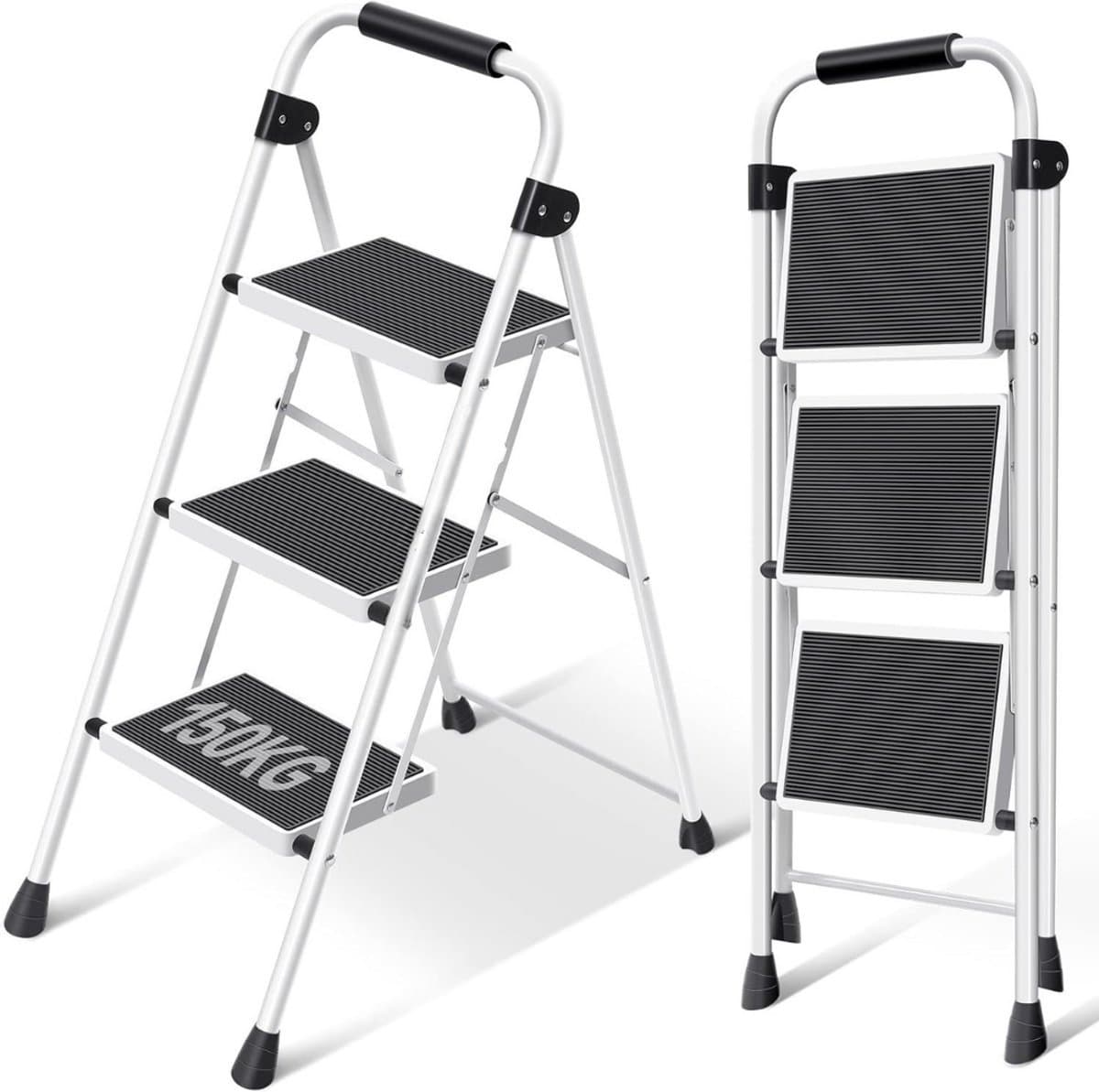 Thuys – Huishoudtrap 3 Treden – Keukentrap – ‎41cm x 13cm x 91cm – Wit