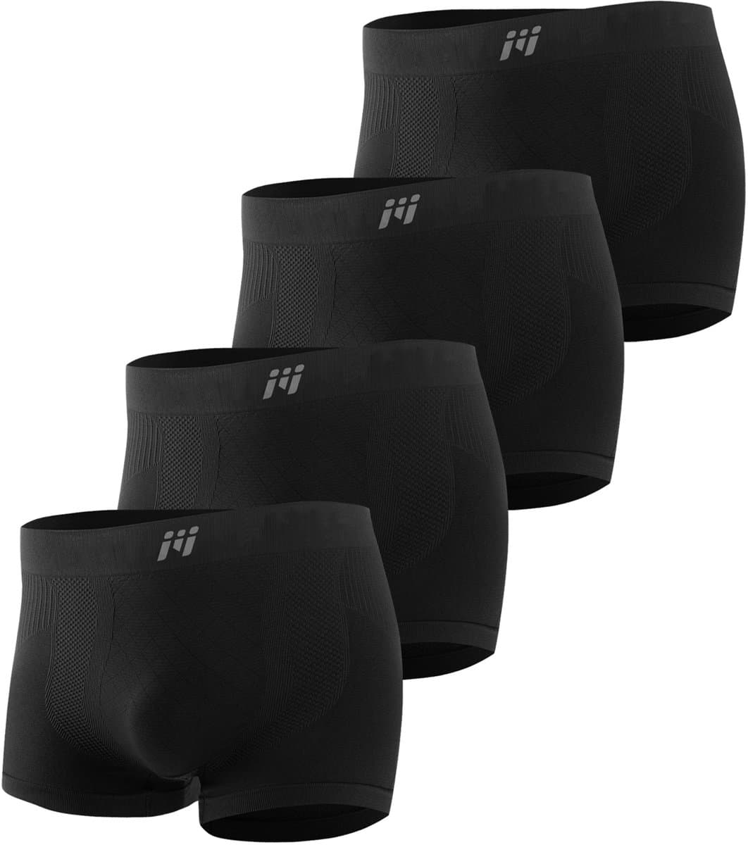 MEETHOO 4 Pack Sportondergoed - Sportonderbroek Boxer met 3D Technology - Kruipt niet op - Tegen schurende benen - Sport ondergoed mannen-Zwart-XL