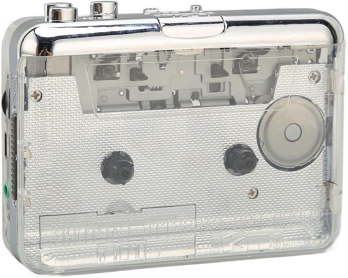 Allecto Premium - Draagbare tape recorder met helder stereo geluid, automatische terugspoelfunctie, 3.5mm koptelefoonaansluiting, vintage stijl - Transparante ABS behuizing - Geschikt voor het beluisteren van gesproken woorden