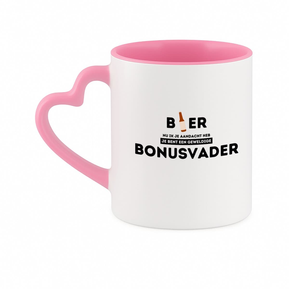 Hacebo® - bier, nu ik je aandacht heb je bent een geweldige bonusvader koffiebeker met hart oor roze - de beste bonusvader - thee mok - koffie beker - vader cadeautjes - vaderdag - verjaardagscadeau - verjaardag - koffiemok - 330 ML
