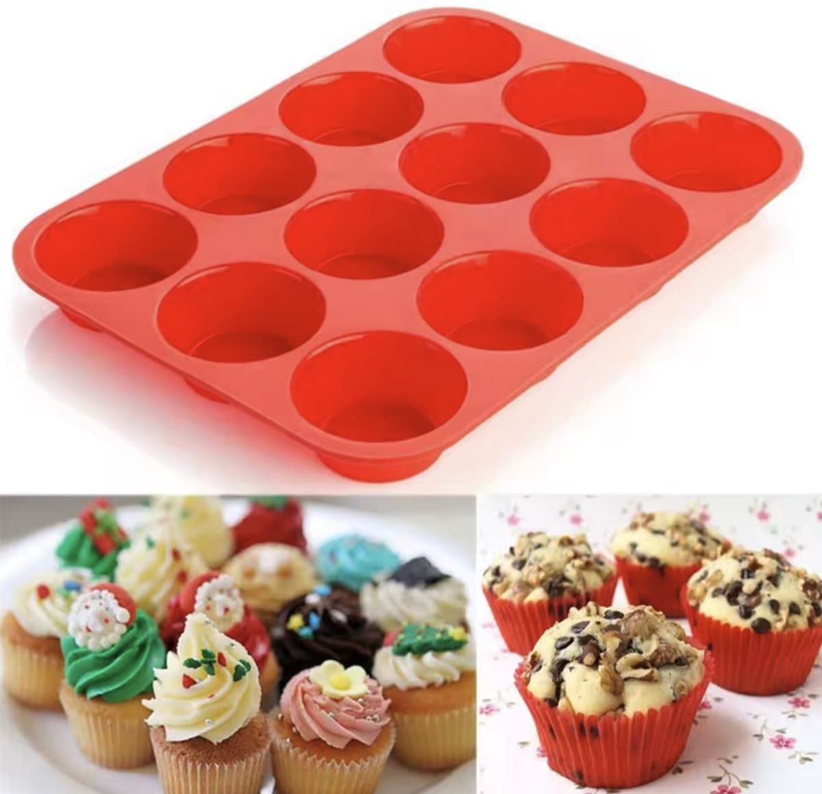 Siliconen muffinvorm - Muffin mal - Rood - 12 kleine muffins - 30/22CM mal - 6.5/3CM muffin - Bakvorm - Mal - Bakken - CHPN