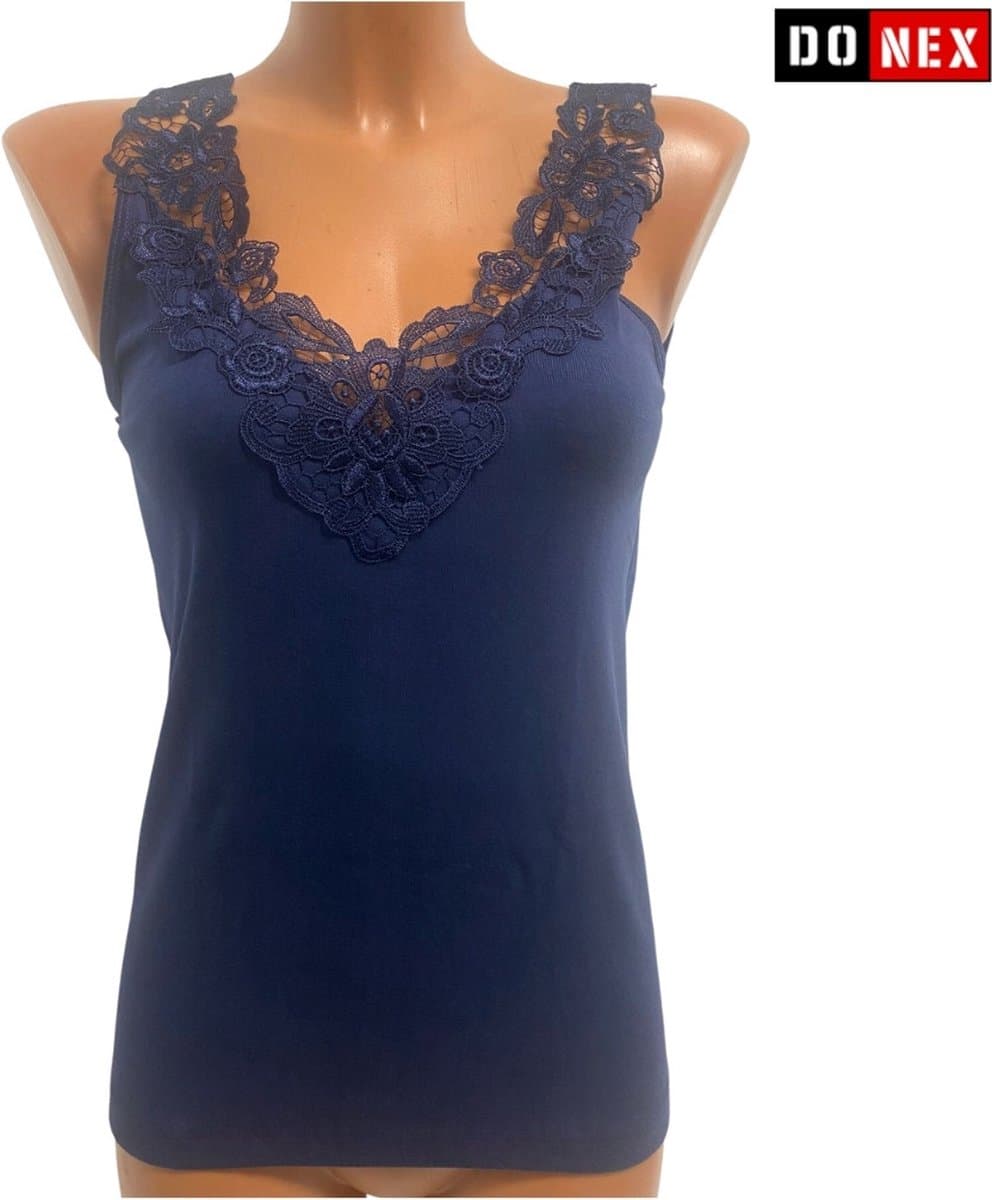 2 Pack dames hemd met KANT - 100% katoen - Marineblauw - Maat 5XL