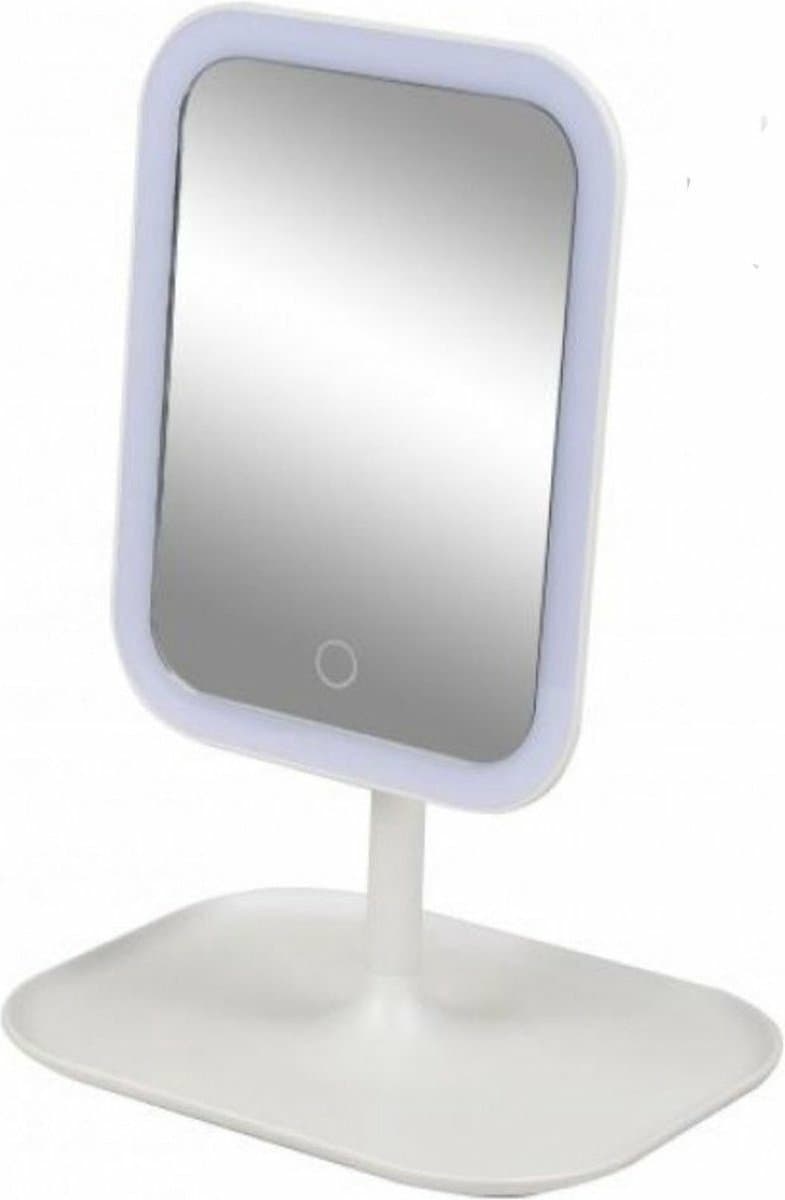 Urban Living Make-up spiegel - met LED-verlichting - wit - kunststof - 21 x 16.5 x 30 cm