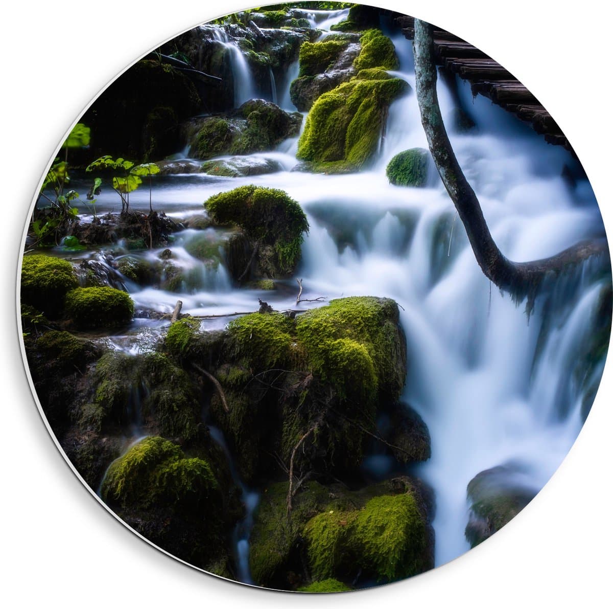PVC Schuimplaat Muurcirkel - Brug boven Waterval - 40x40 cm Foto op Muurcirkel (met ophangsysteem)