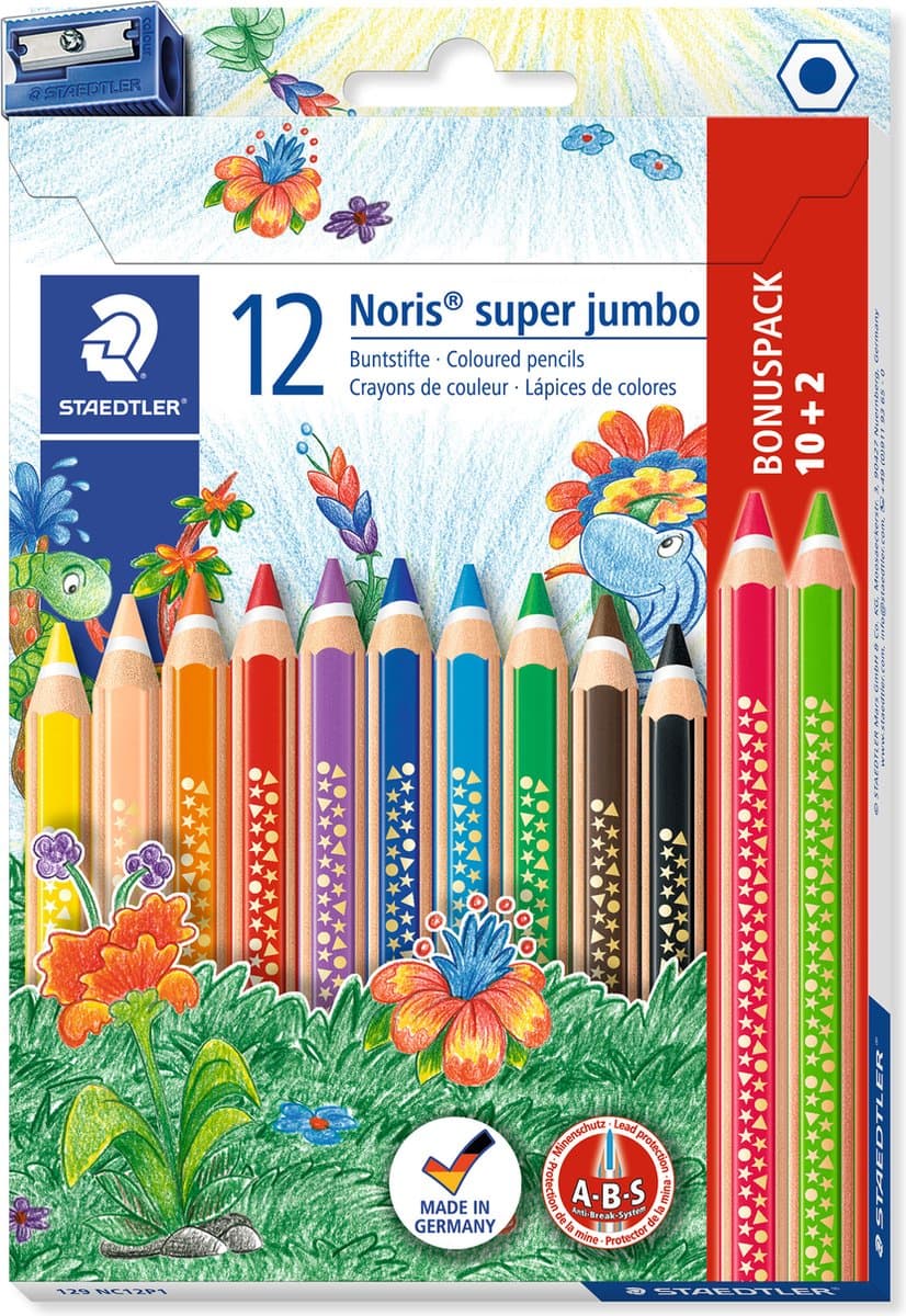 STAEDTLER Noris super jumbo kleurpotlood - PROMO set 10 + 2 gratis + slijper