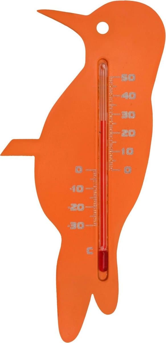 Nature Thermometer - oranje specht vogel - 15 cm - Binnen/buiten - Tuindecoratie dieren - Vogels artikelen - Buitenthemometers