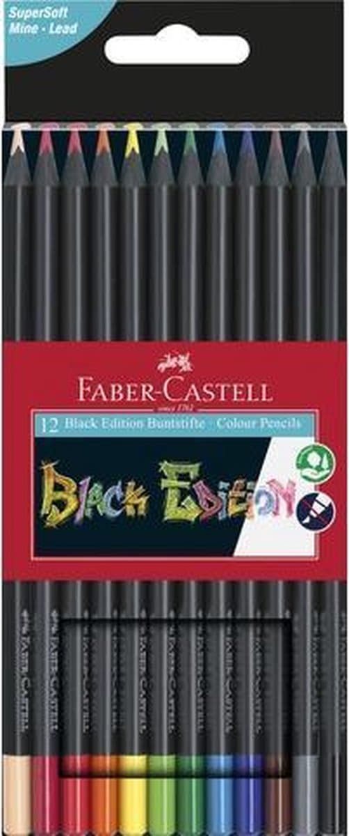 Faber-Castell kleurpotloden zwarte editie - 12 stuks, assortiment kleuren