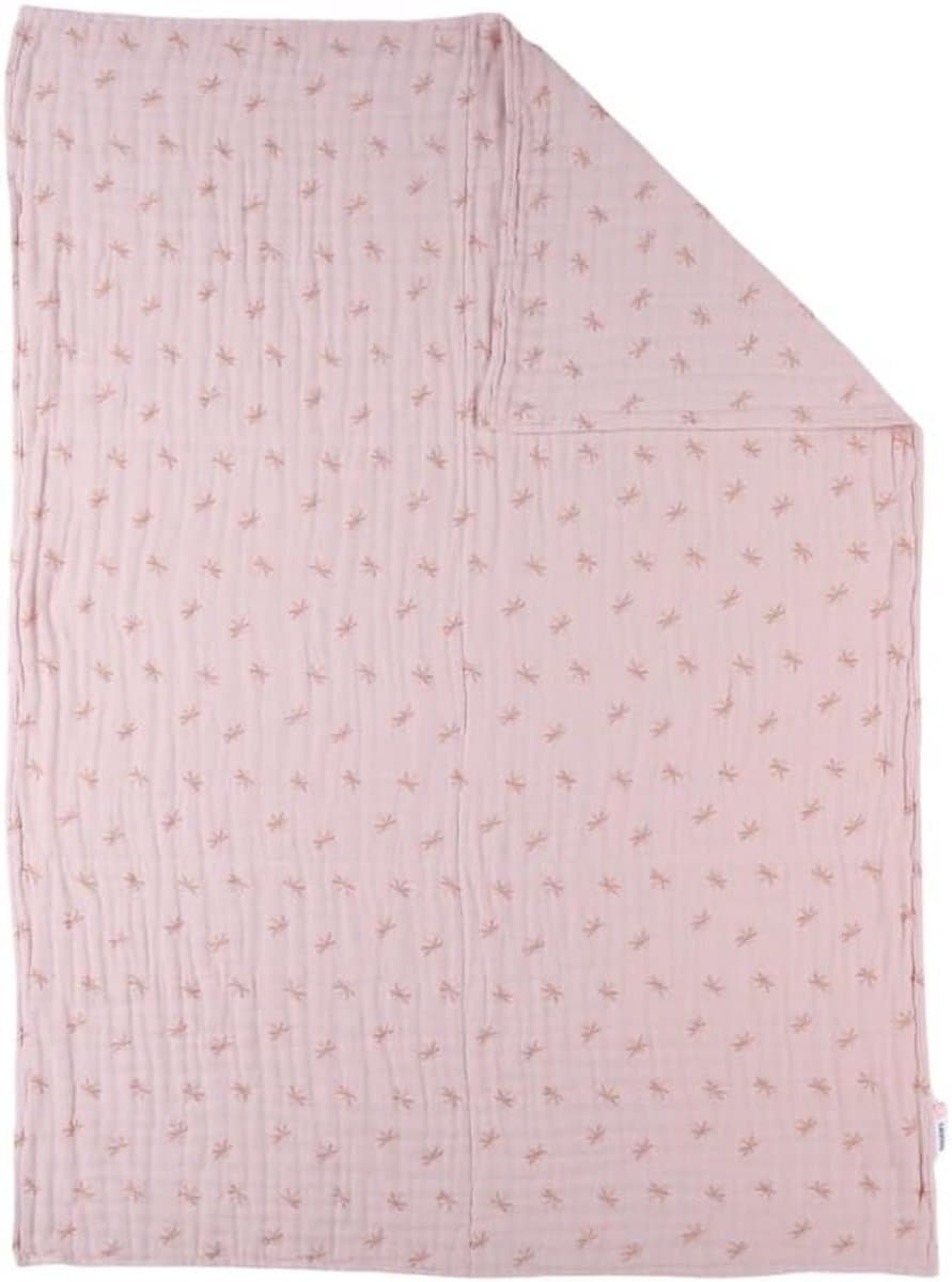 Zachte Mousseline Deken Libellen Poederroze 75x100 cm - 6 Laags Biologisch Katoen