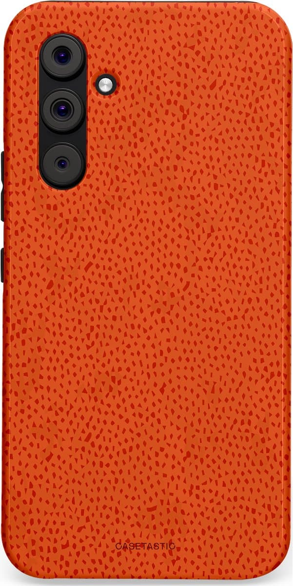 Casetastic Hoesje Geschikt voor Samsung A54 (5G) - Stijlvolle Beschermende Duo-layer Case - Oranje Vintage Stippen