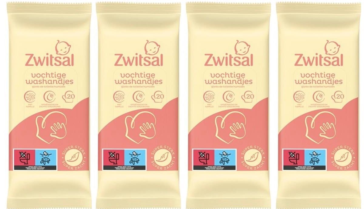 Zwitsal Baby Goedemorgen Vochtige Washandjes - 4 x 20 stuks - Voordeelverpakking