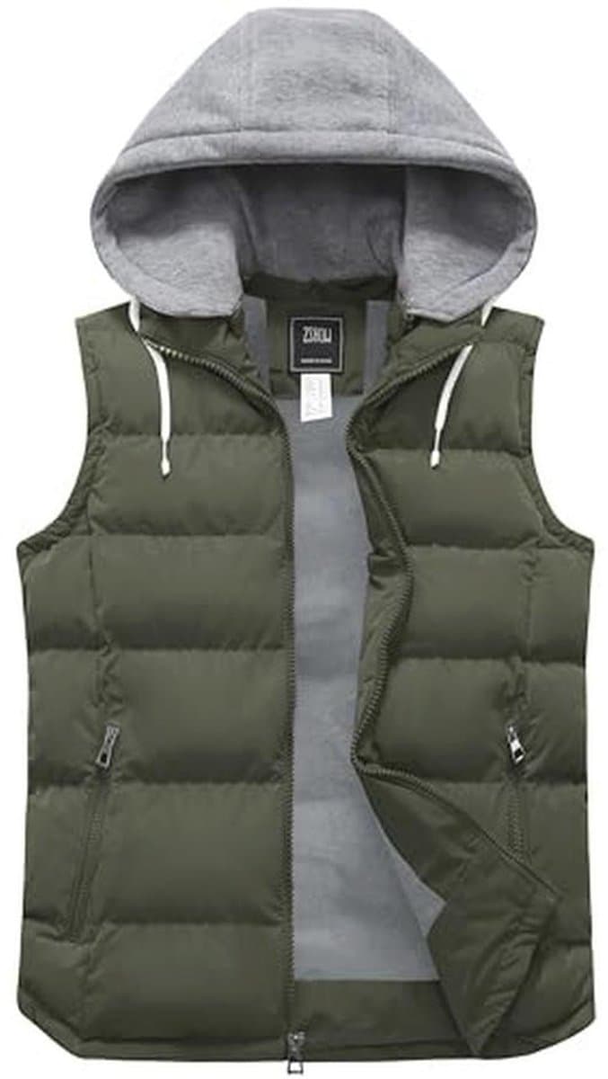 Wintervest voor heren met gewatteerde vulling - Mouwloos jack met capuchon voor buiten