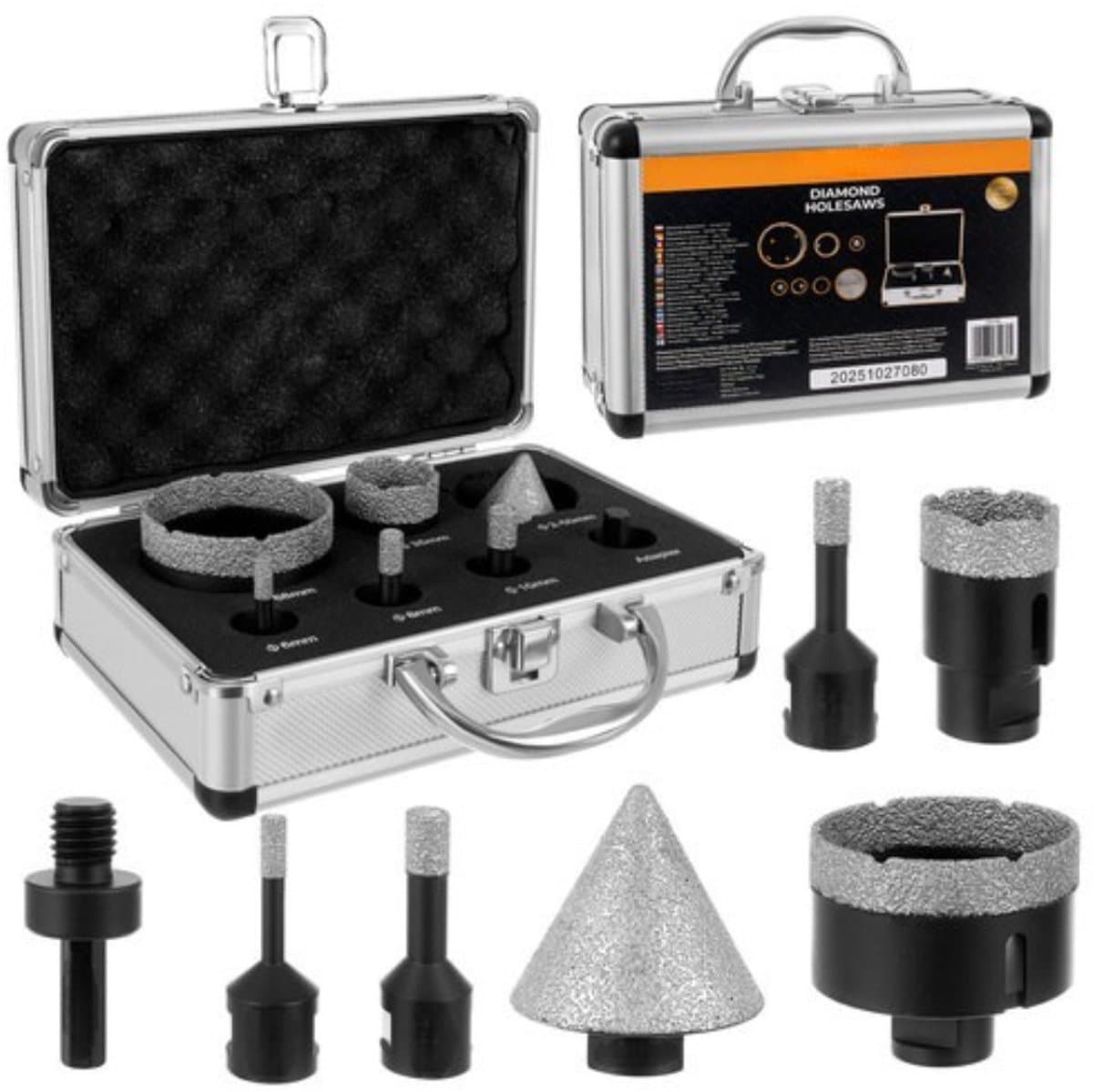 MOZY® - Diamandgatenboren Set - in Koffer - 7 Delig - met Adapter - M14 - voor Steen, Cement en Tegels - 6 tot 68 mm - tot 11,000 rpm - Diamandgatenboor - Diamandgatenzaag - Gereedschapset