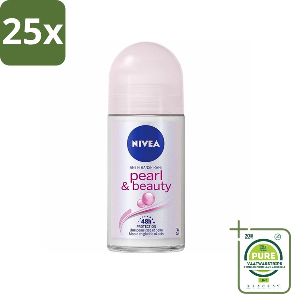 25 x NIVEA - Deodorant Roller - Parel & Schoonheid - Anti-Transpirant - 50 ml - Grootverpakking - NIVEA Deodorant - Deodorant Roll-on - Antitranspirant - Deodorant Voor Vrouwen - Deodorant Zonder Alcohol
