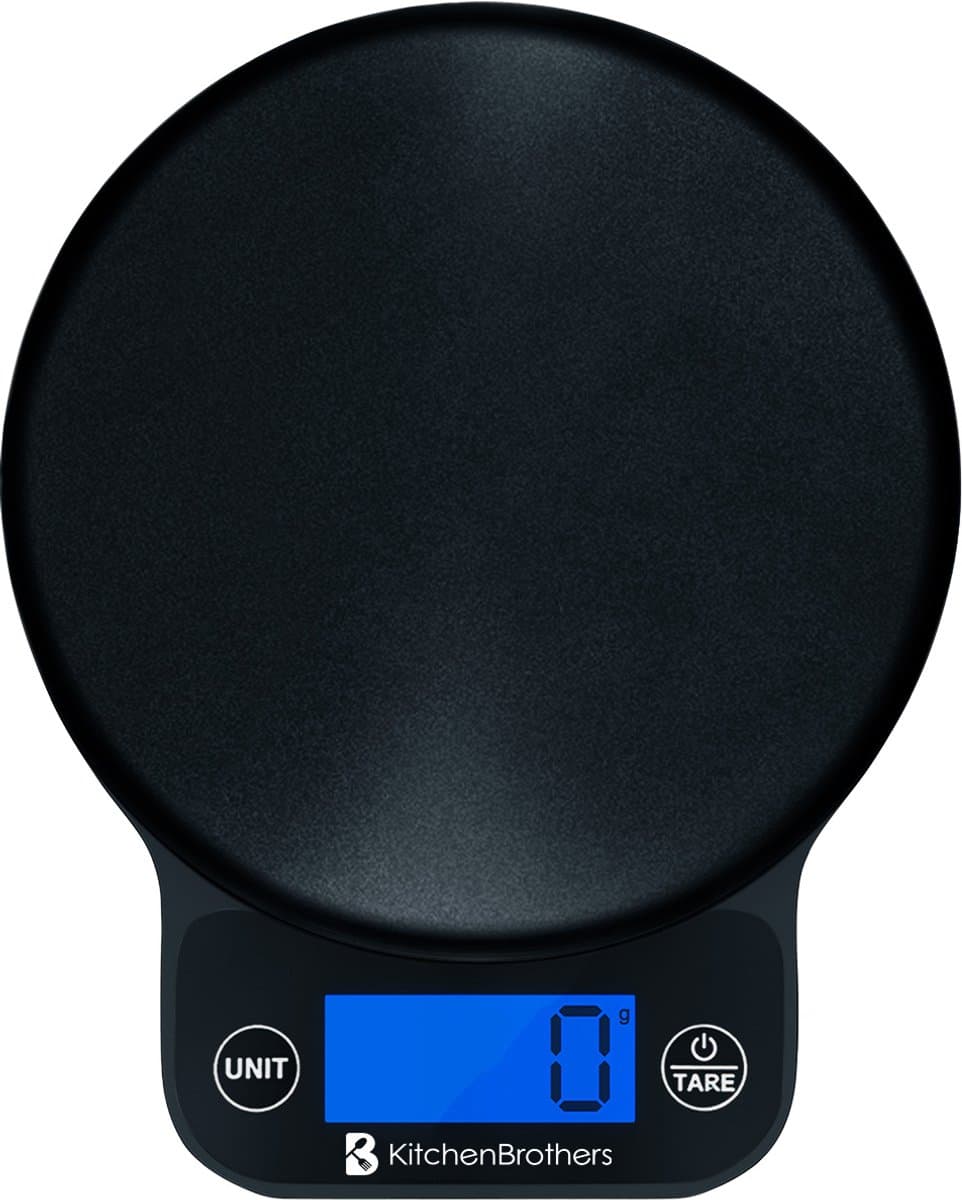 KitchenBrothers Keukenweegschaal - Weegschaal Keuken Digitaal - 1 g tot 6 kg - Tarra Functie - Zwart