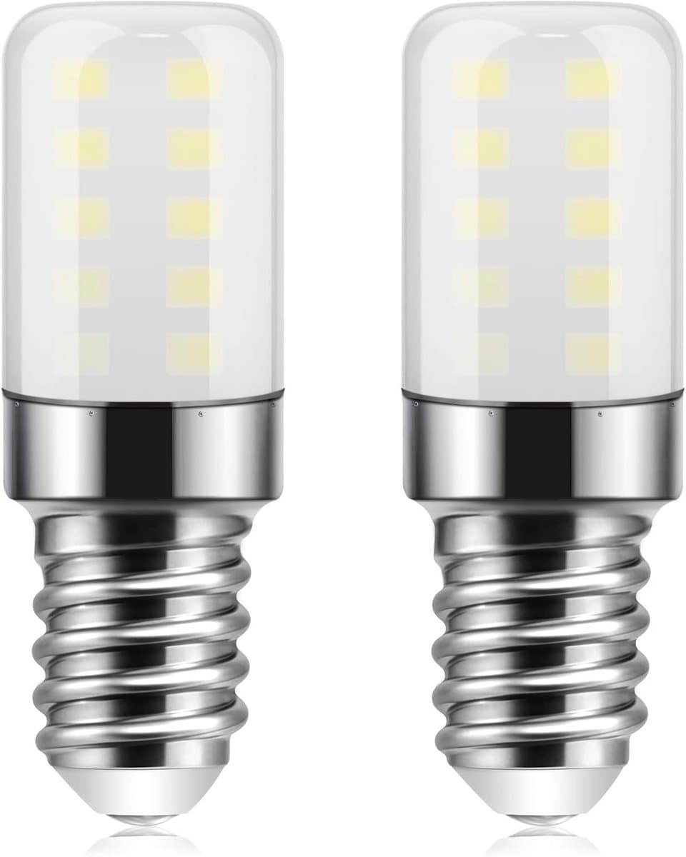 E14 Koelkastlamp LED, 3W, 6500K, Koel Wit, Vervangt 25W Gloeilamp, Niet Dimbaar, 2 Stuks
