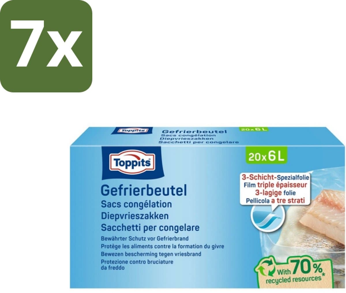 Toppits – Diepvrieszakken – 6 Liter – 20 Zakjes - Bulkverpakking - 7 stuks