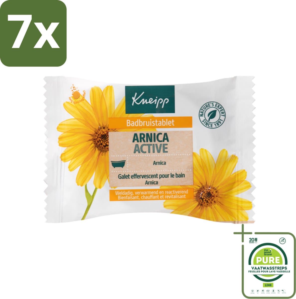 7 x Kneipp - Badbruistablet - Arnica - Grootverpakking - Arnica Badtablet - Verwarmend Bad - Spierherstel - Ontspanning - Wellness