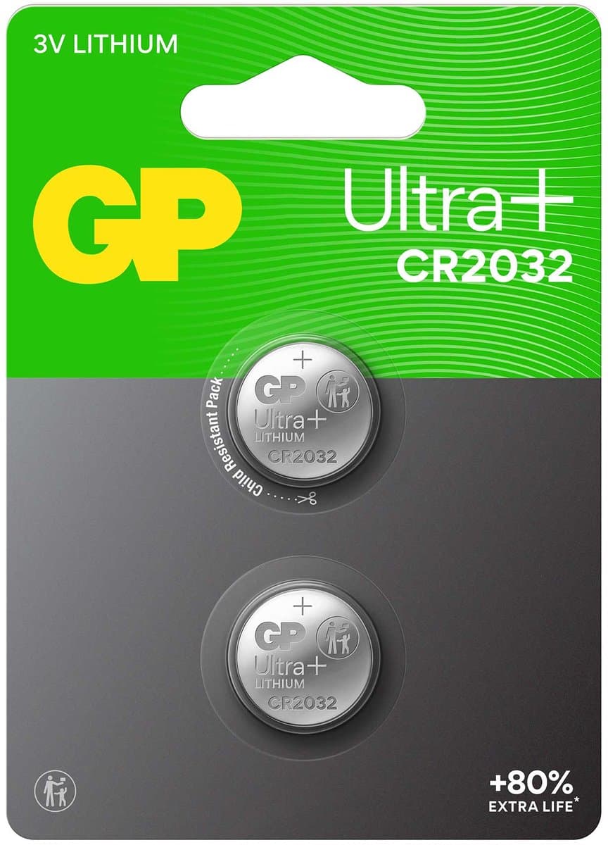 GP Ultra Plus CR2032 batterij - 3V Lithium knoopcel batterij - 2 stuks batterijen CR2032