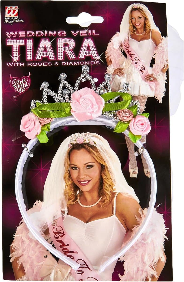 Tiara met bruidssluier en roosjes